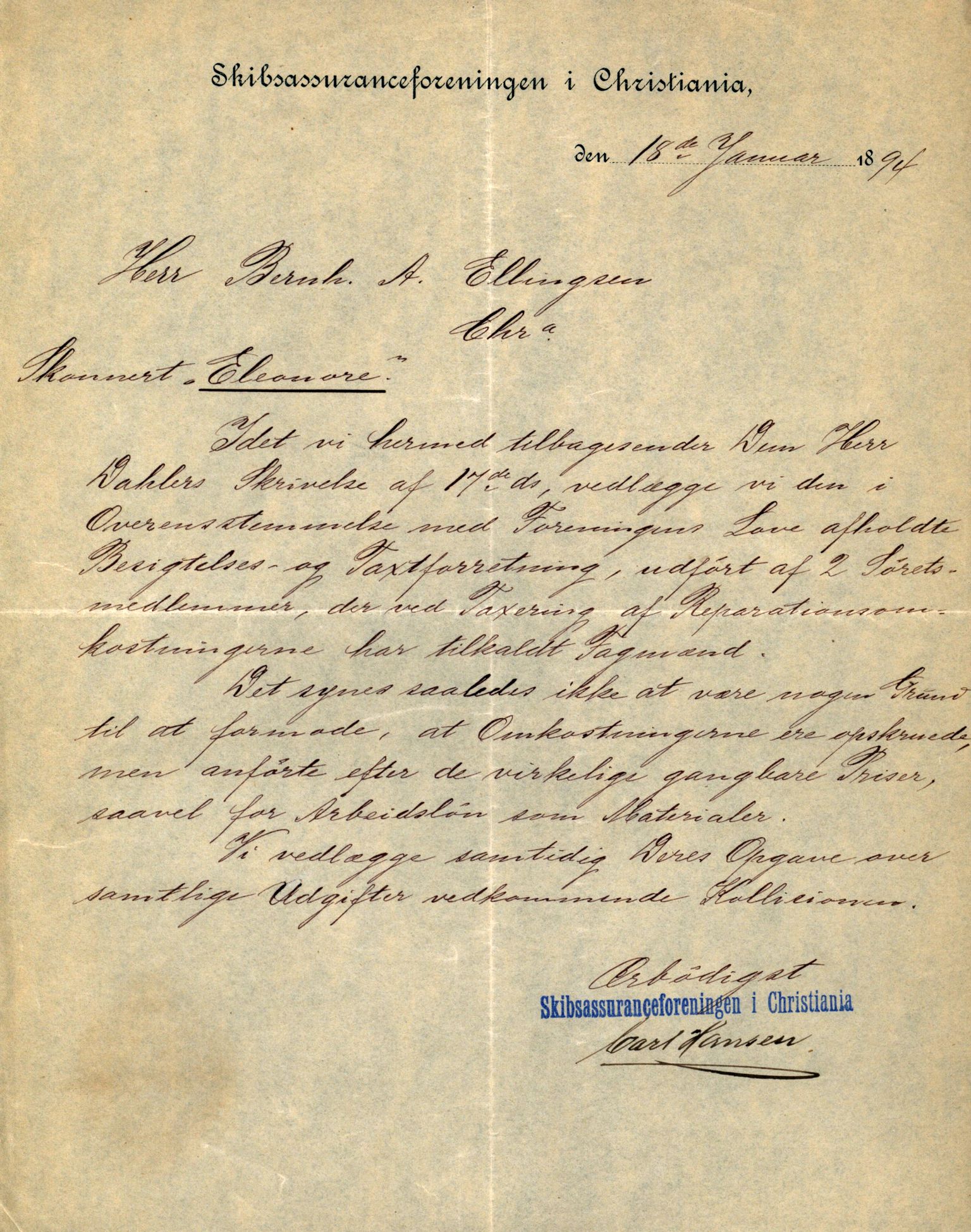 Pa 63 - Østlandske skibsassuranceforening, VEMU/A-1079/G/Ga/L0030/0002: Havaridokumenter / To venner, Emil, Empress, Enterprise, Dacapo, Dato, 1893, p. 89