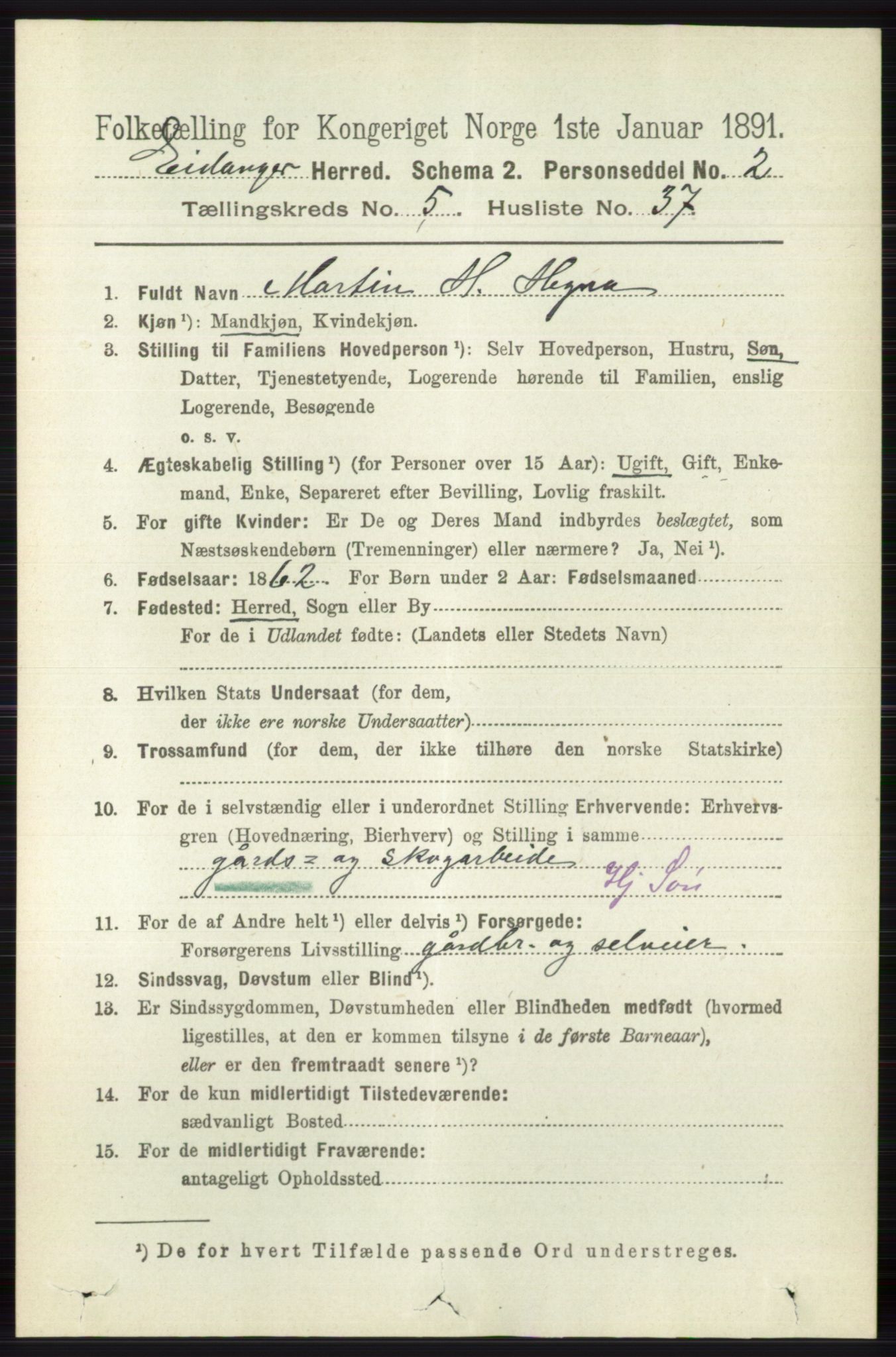 RA, 1891 census for 0813 Eidanger, 1891, p. 2538