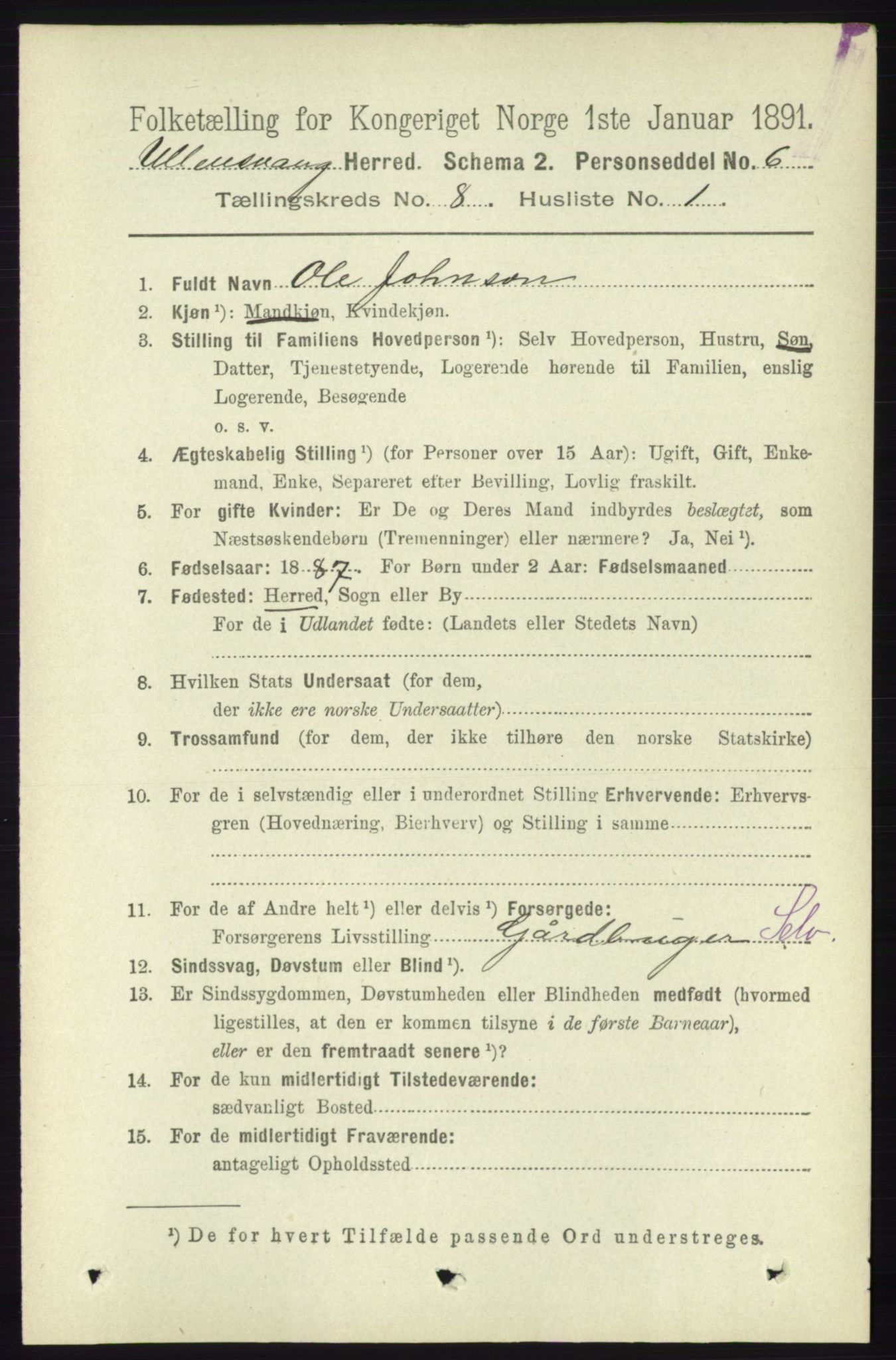 RA, 1891 census for 1230 Ullensvang, 1891, p. 2720