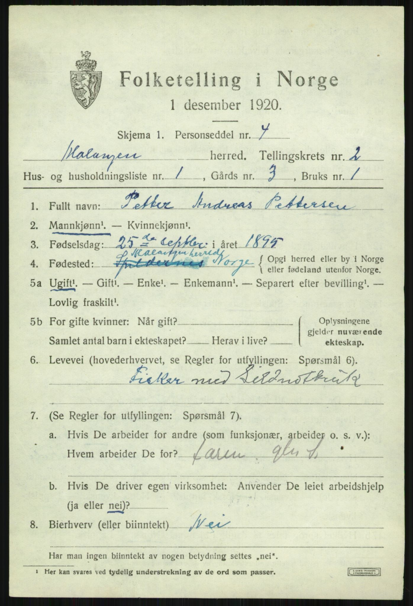 SATØ, 1920 census for Malangen, 1920, p. 819