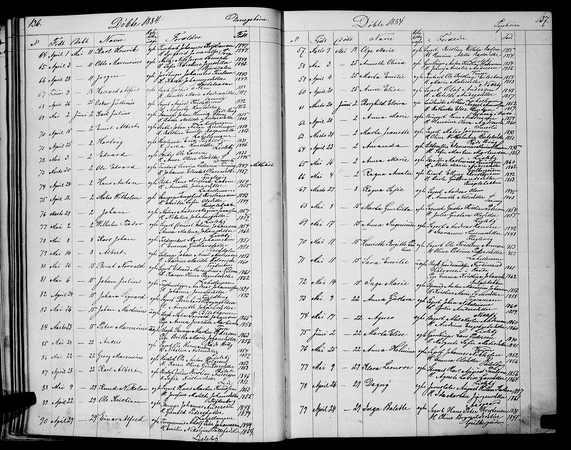 Glemmen prestekontor Kirkebøker, SAO/A-10908/G/Ga/L0005: Parish register (copy) no. 5, 1876-1893, p. 136-137