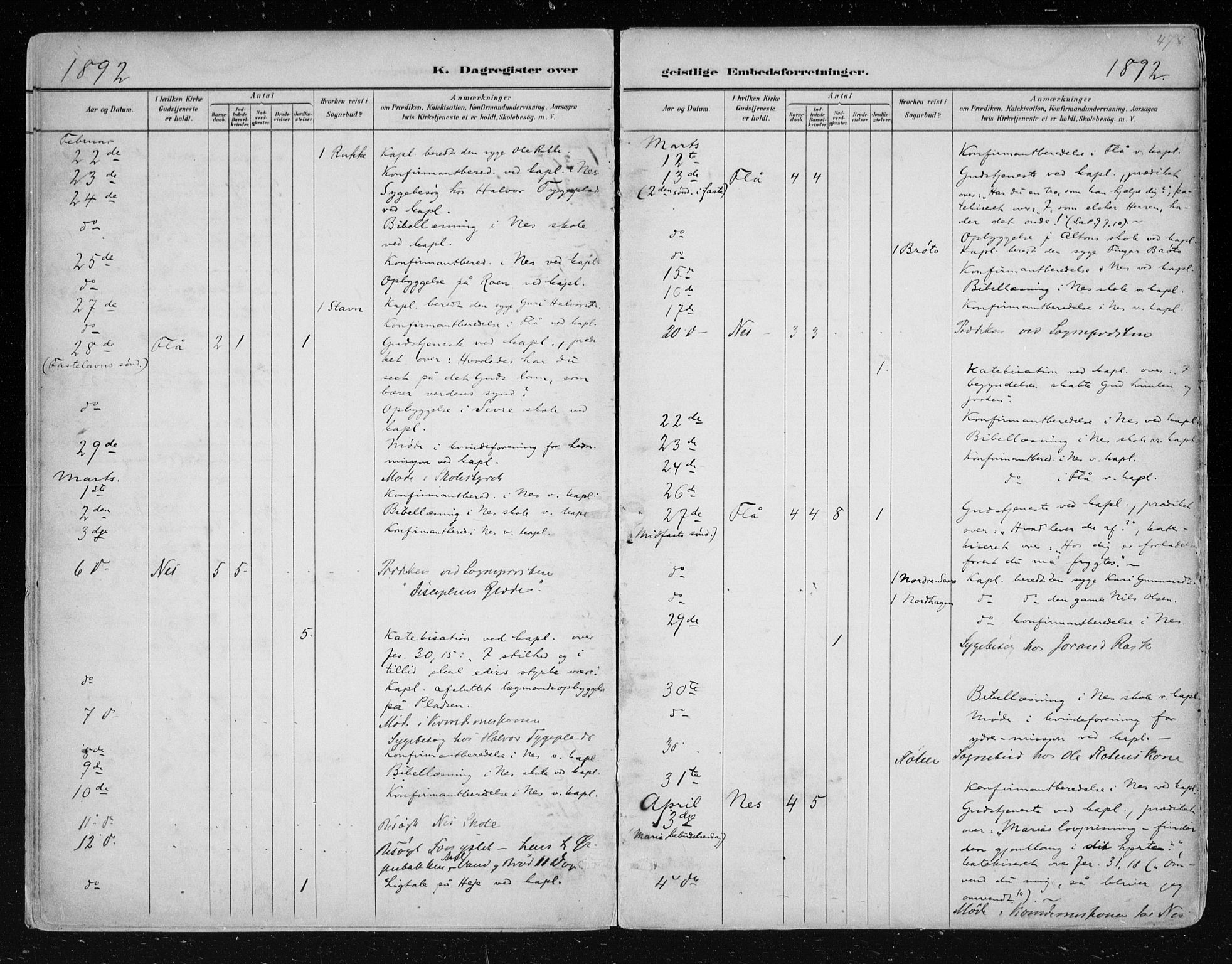 Nes kirkebøker, AV/SAKO-A-236/F/Fa/L0011: Parish register (official) no. 11, 1881-1912, p. 478