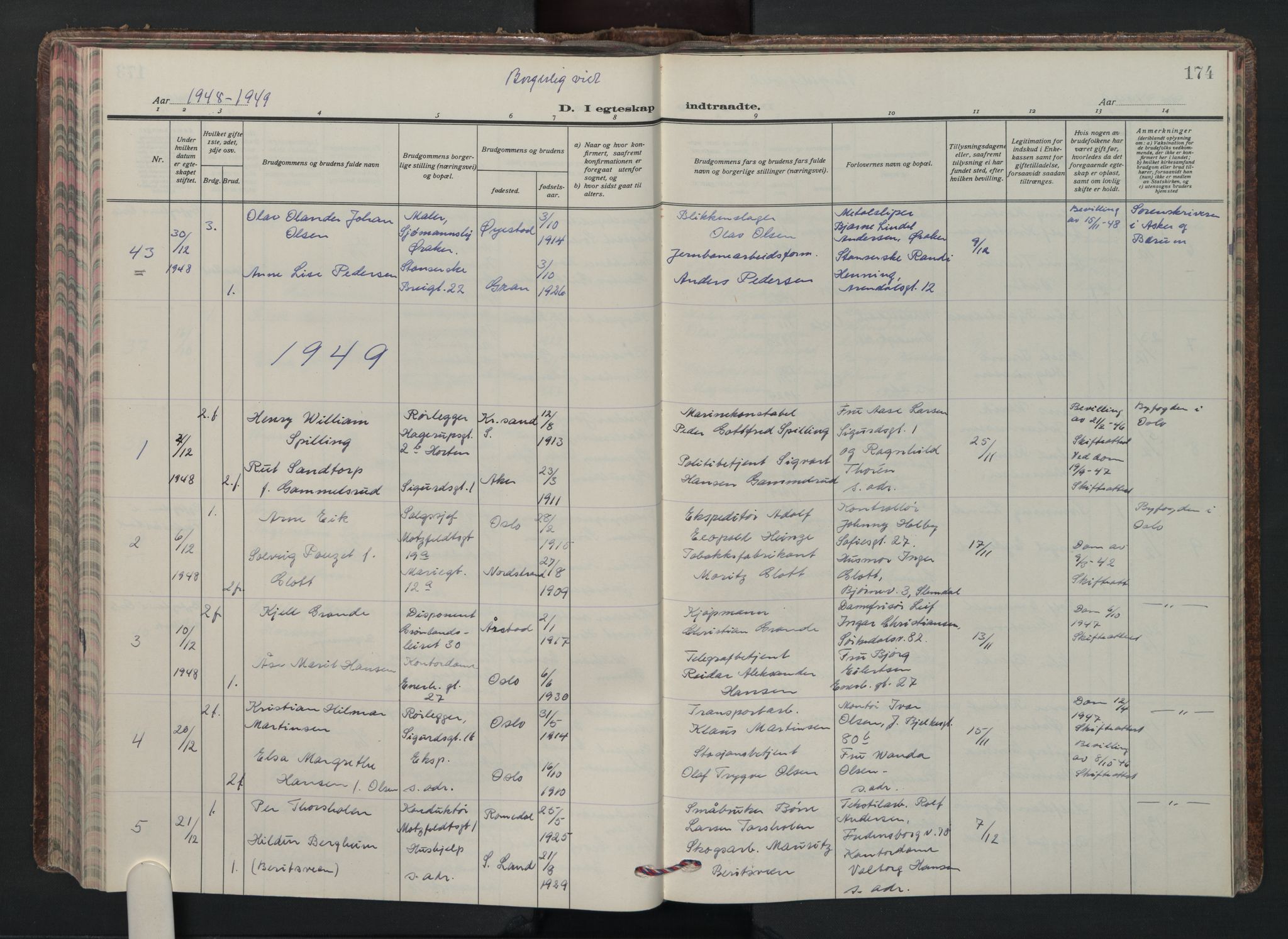Grønland prestekontor Kirkebøker, SAO/A-10848/F/Fa/L0020: Parish register (official) no. 20, 1935-1946, p. 174
