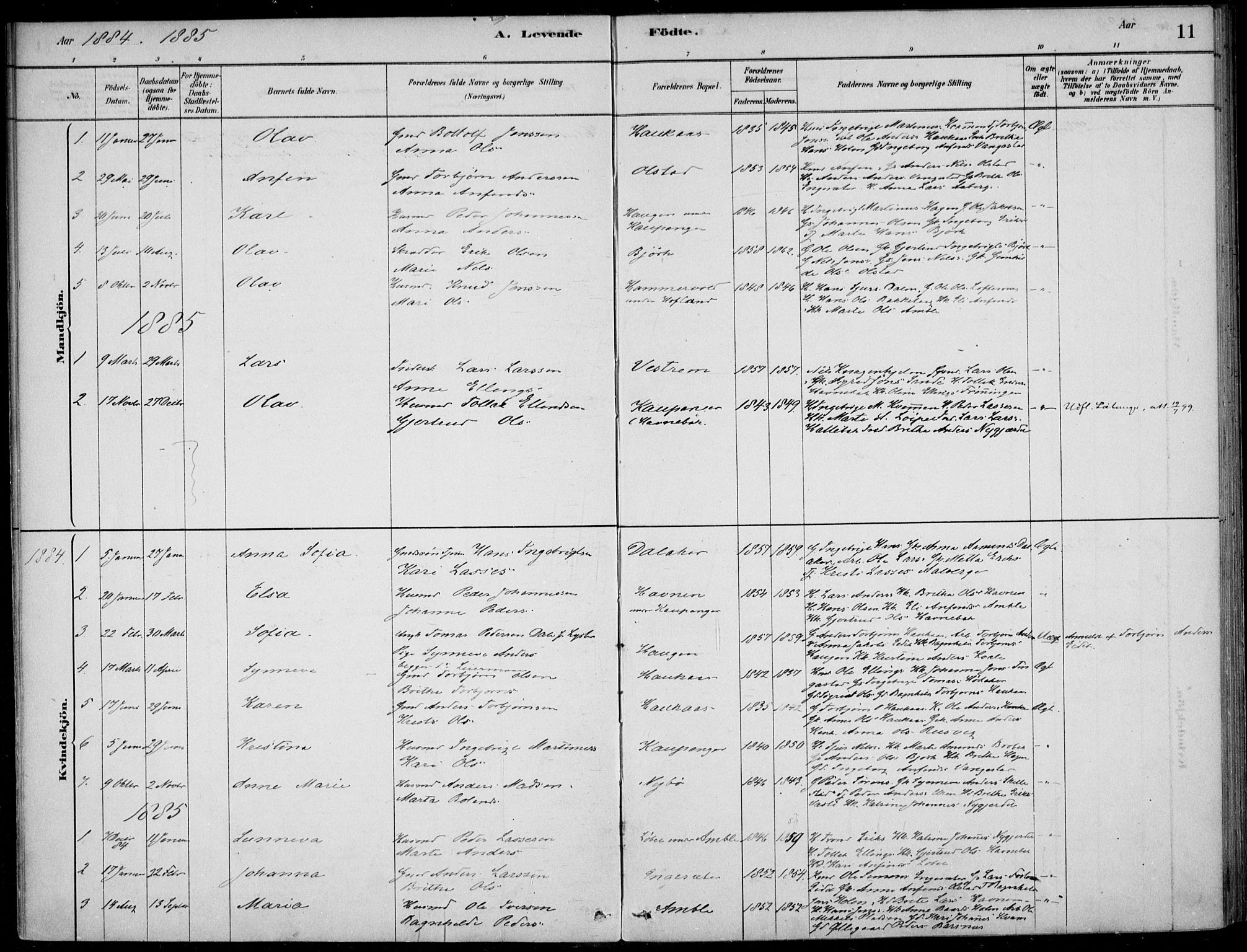 Sogndal sokneprestembete, SAB/A-81301/H/Haa/Haad/L0001: Parish register (official) no. D  1, 1878-1907, p. 11