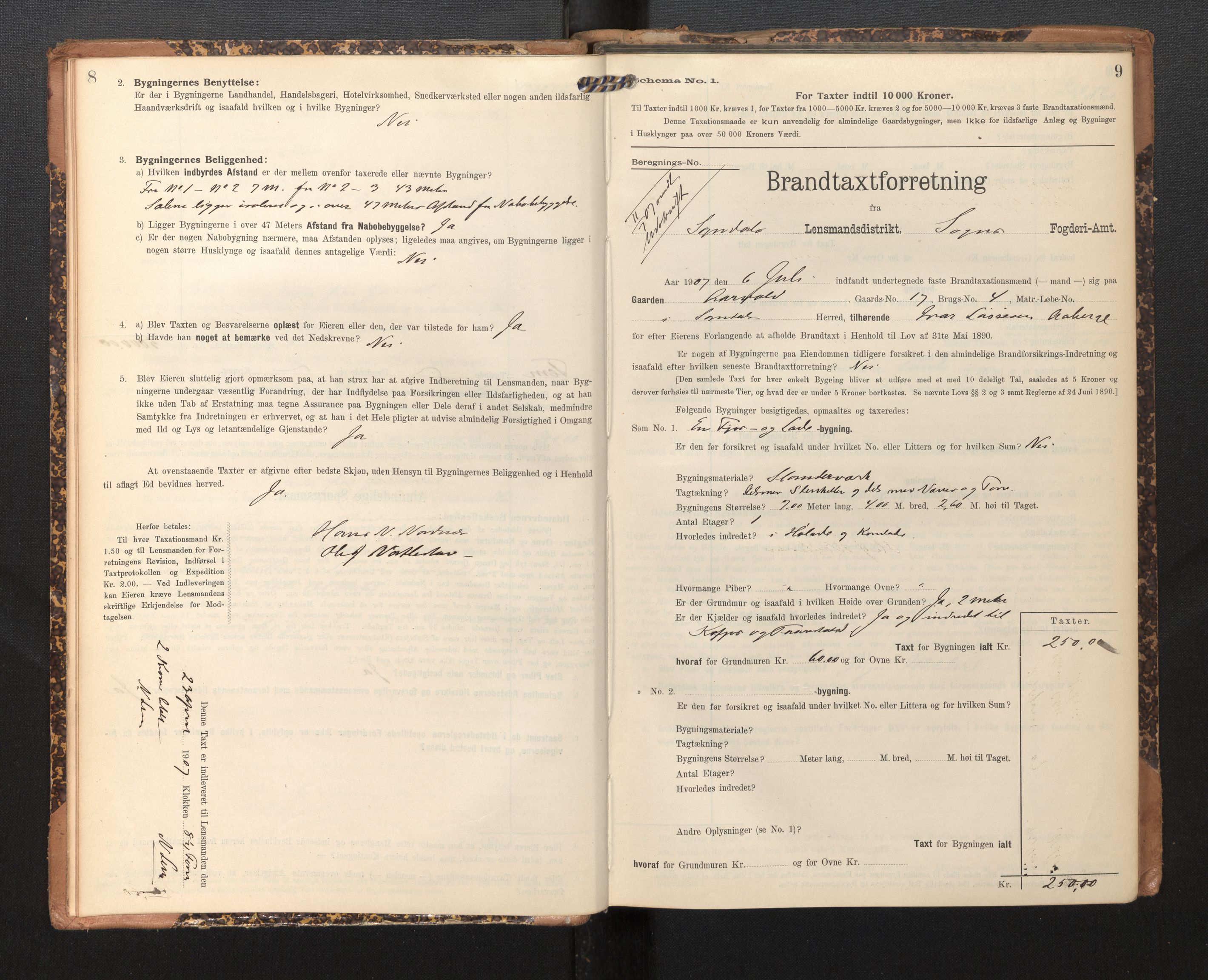Lensmannen i Sogndal, SAB/A-29901/0012/L0010: Branntakstprotokoll, skjematakst, 1907-1914, p. 8-9