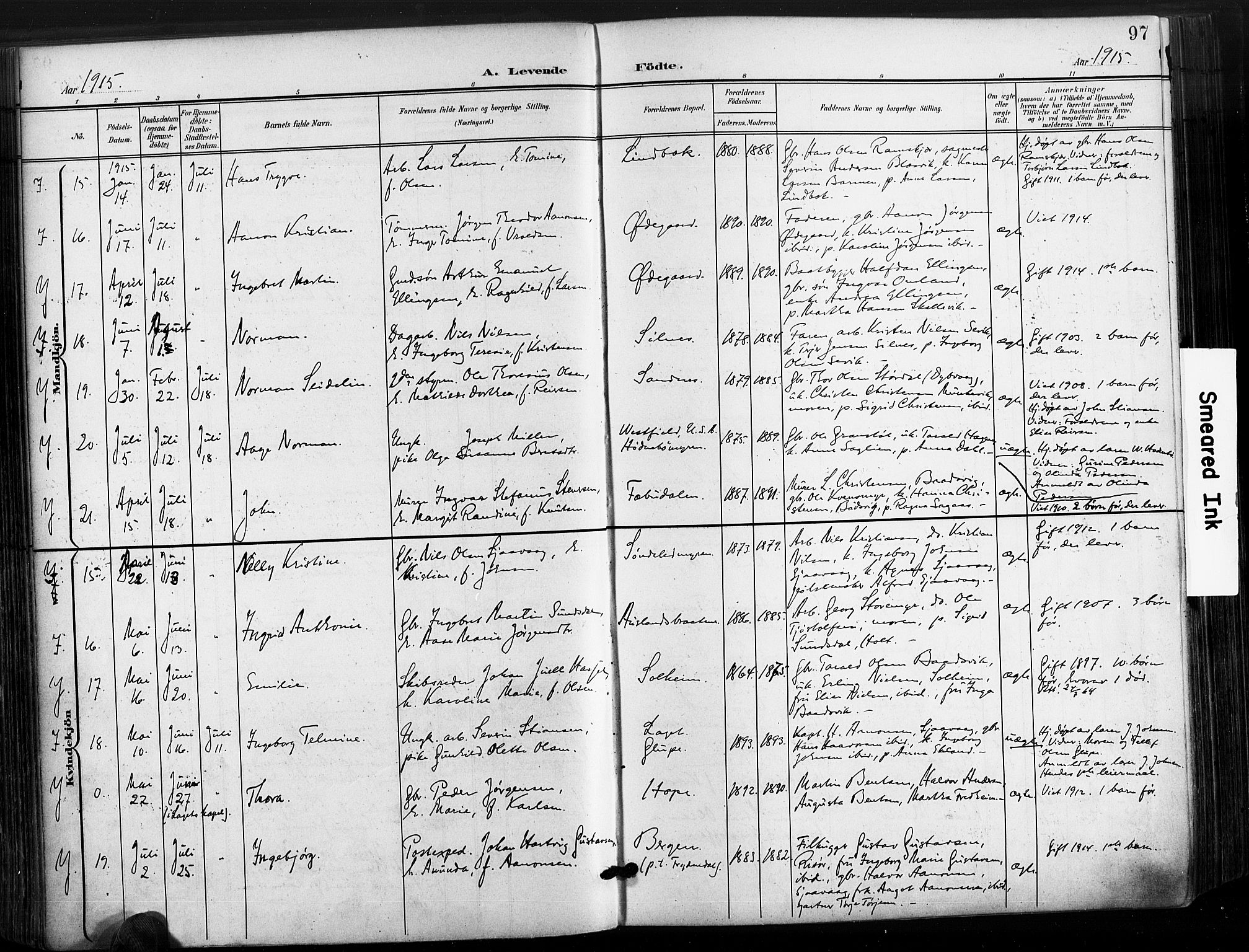 Søndeled sokneprestkontor, SAK/1111-0038/F/Fa/L0006: Parish register (official) no. A 6, 1900-1922, p. 97