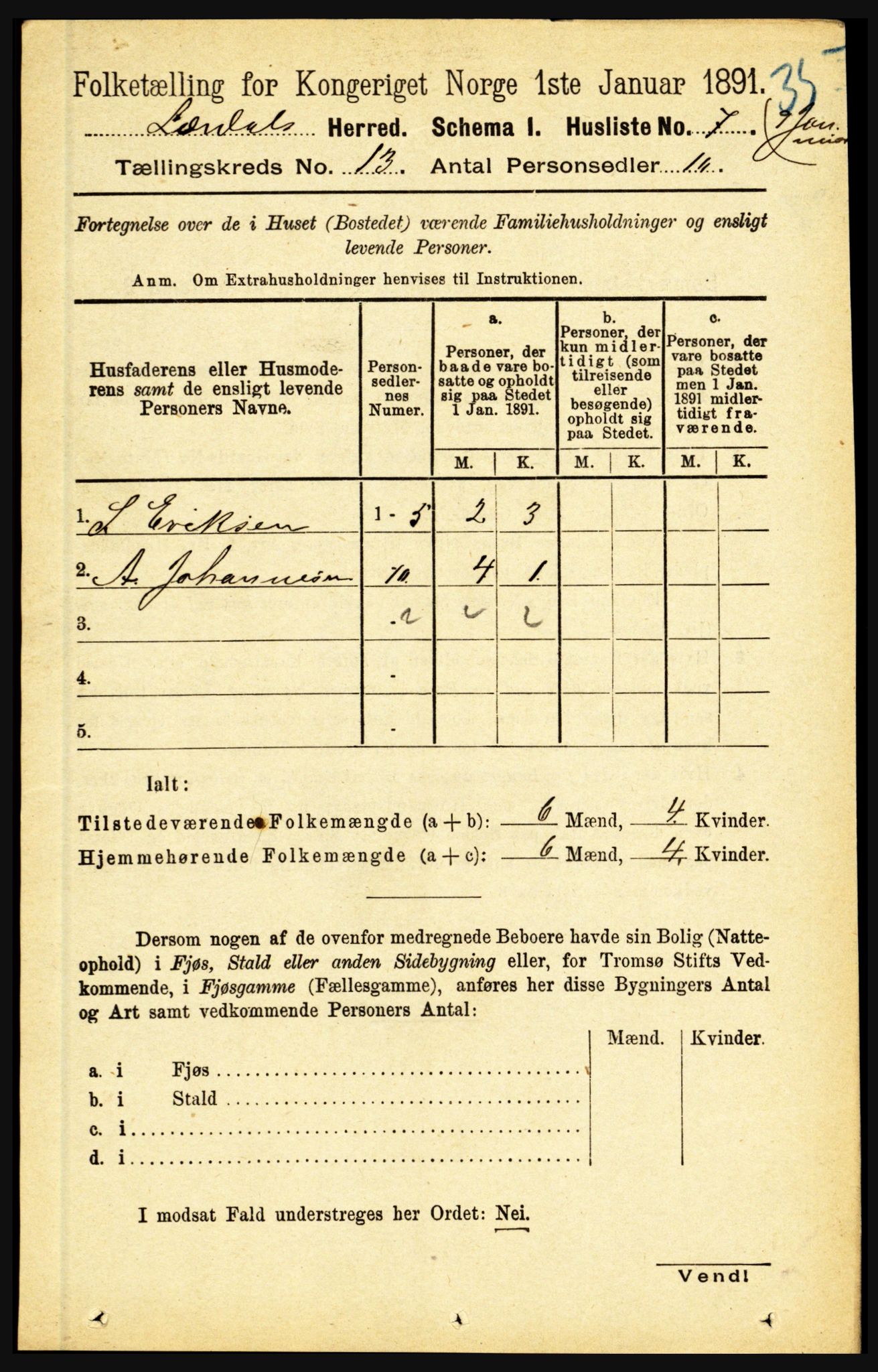 RA, 1891 census for 1422 Lærdal, 1891, p. 2739