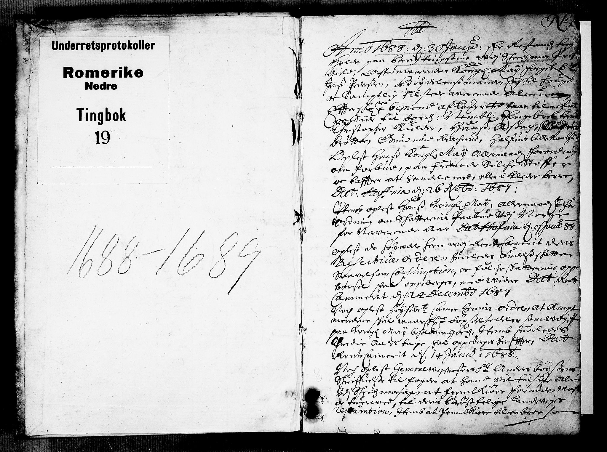 Nedre Romerike sorenskriveri, AV/SAO-A-10469/F/Fb/L0019: Tingbok, 1688-1689, p. 0b-1a