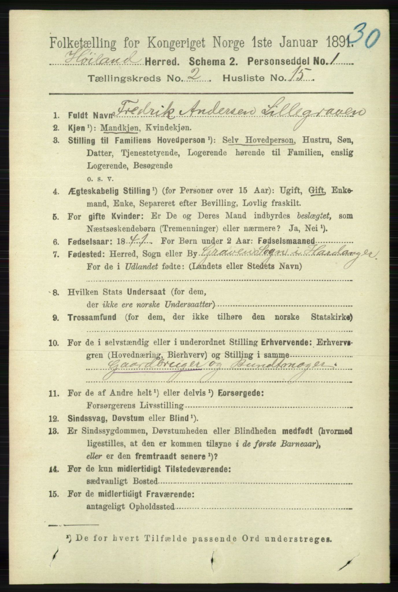 RA, 1891 census for 1123 Høyland, 1891, p. 409