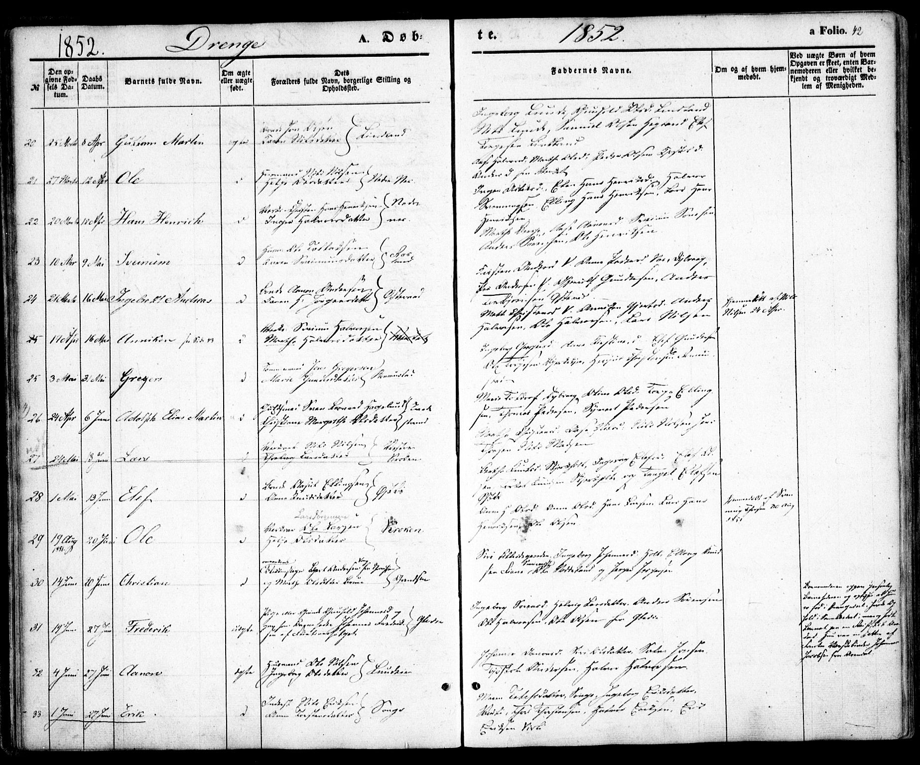 Holt sokneprestkontor, AV/SAK-1111-0021/F/Fa/L0008: Parish register (official) no. A 8, 1849-1860, p. 42