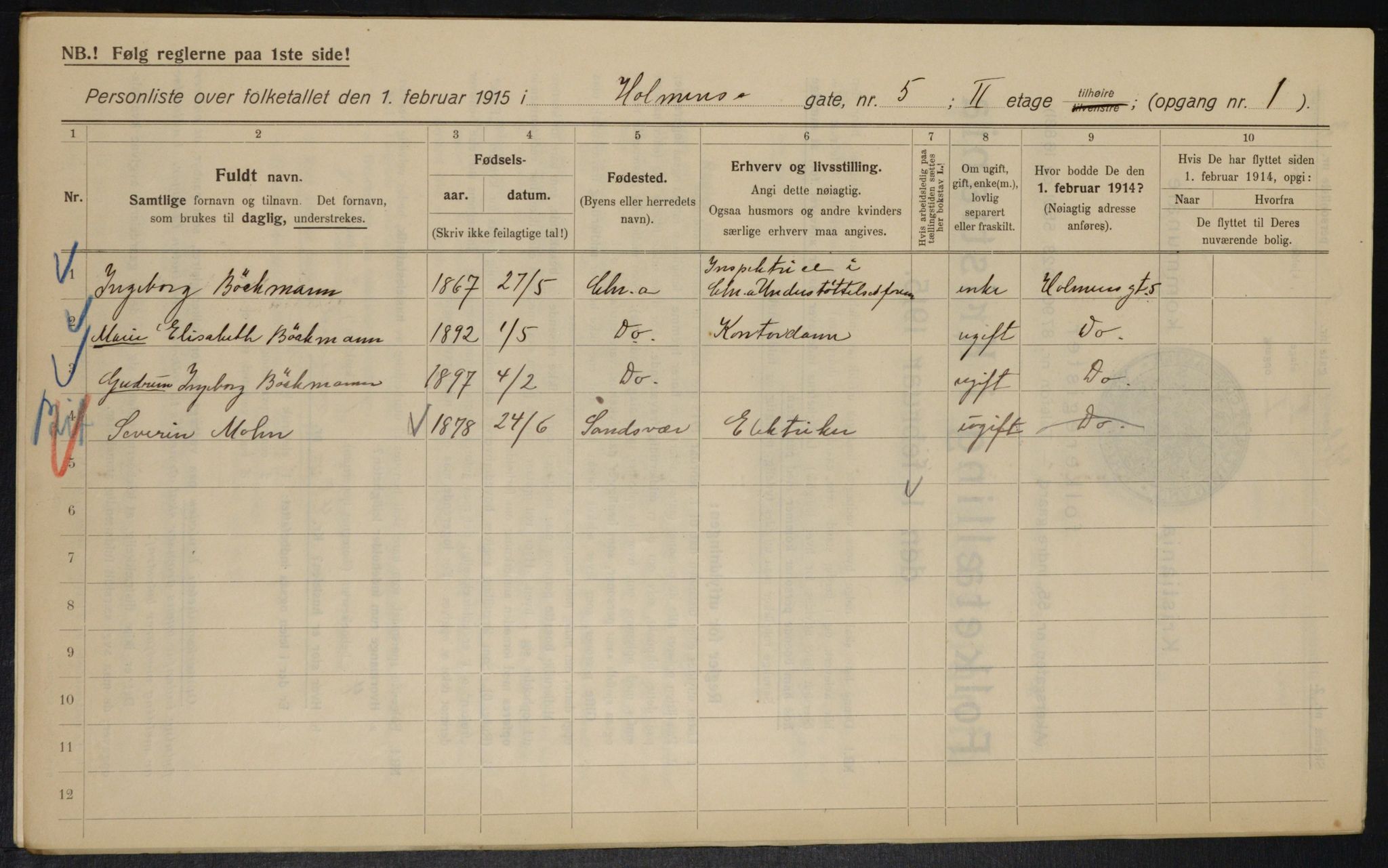 OBA, Municipal Census 1915 for Kristiania, 1915, p. 40431