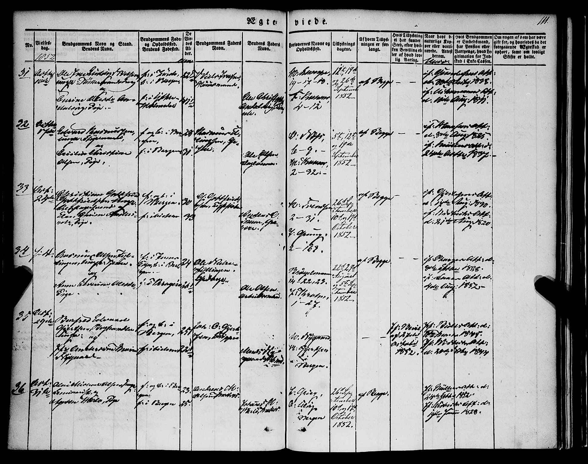 Nykirken Sokneprestembete, SAB/A-77101/H/Haa/L0031: Parish register (official) no. D 1, 1834-1861, p. 111