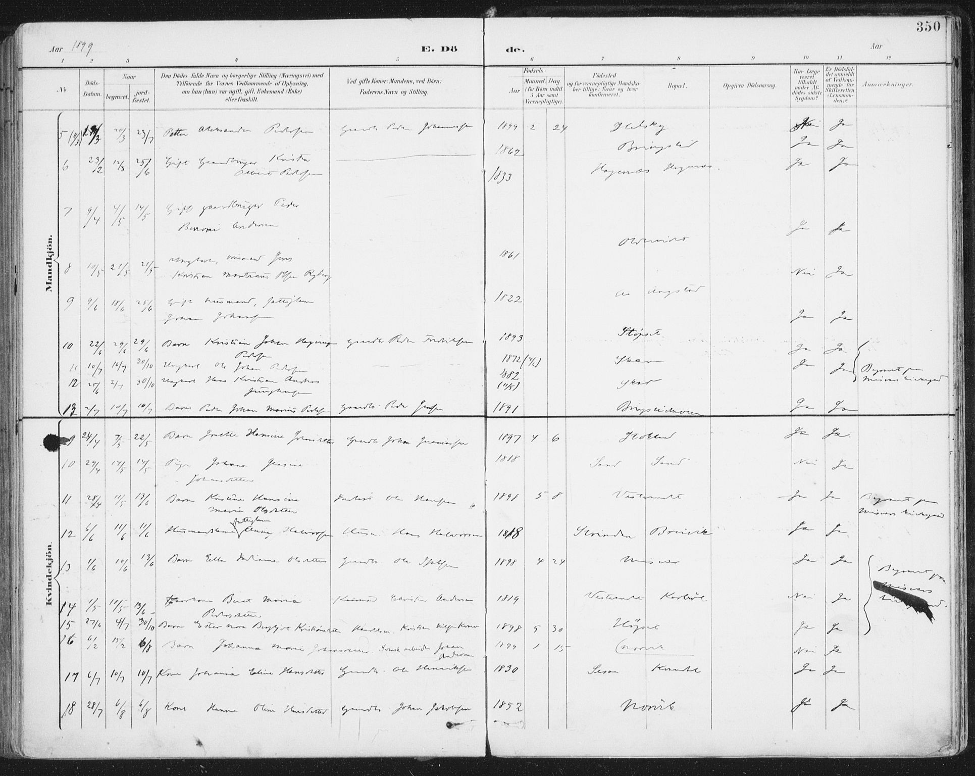 Ministerialprotokoller, klokkerbøker og fødselsregistre - Nordland, AV/SAT-A-1459/852/L0741: Parish register (official) no. 852A11, 1894-1917, p. 350