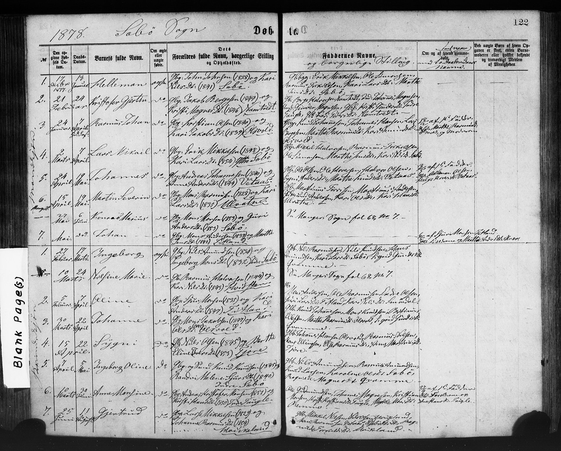 Manger sokneprestembete, SAB/A-76801/H/Haa: Parish register (official) no. A 8, 1871-1880, p. 122