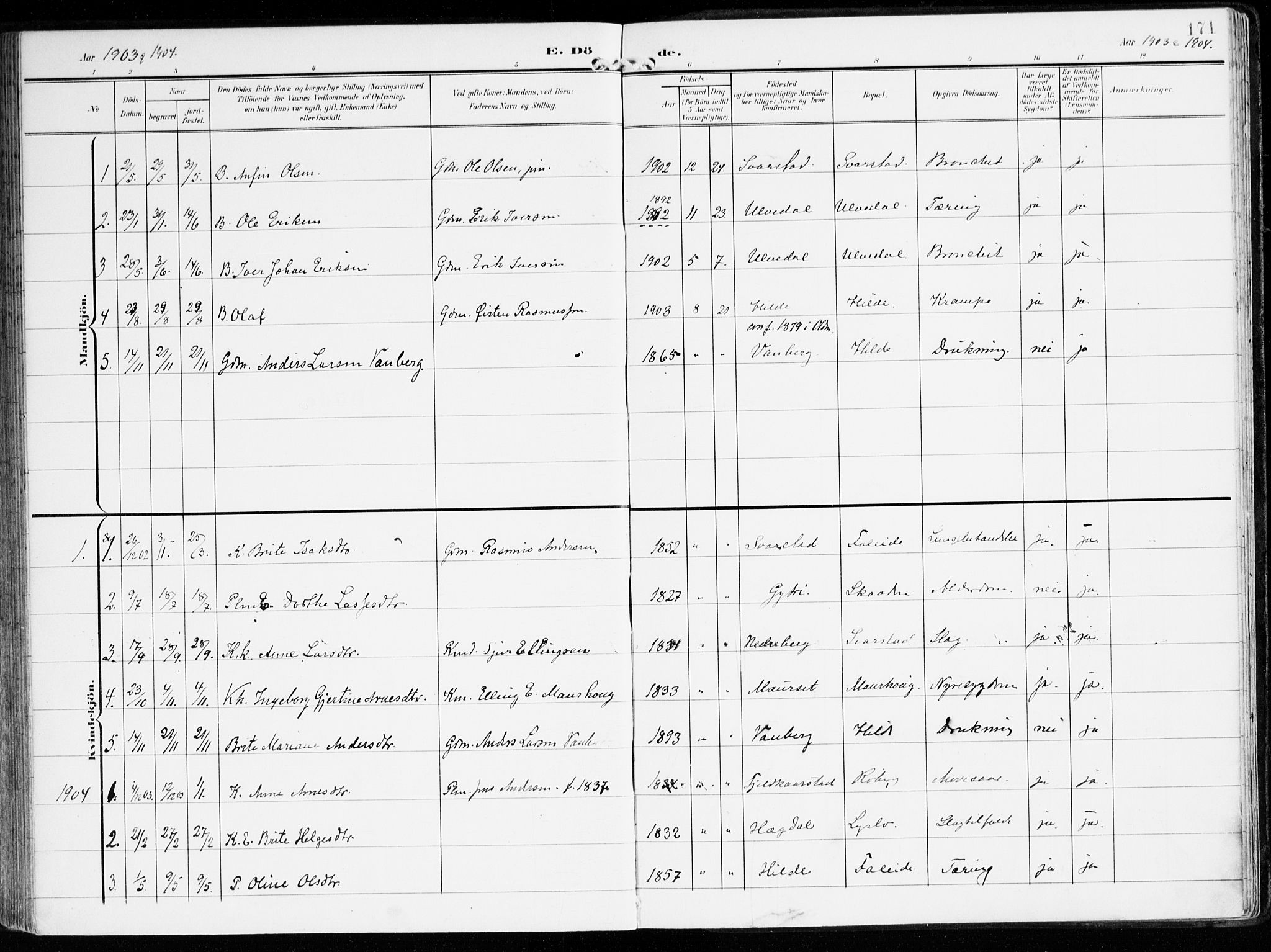 Innvik sokneprestembete, AV/SAB-A-80501: Parish register (official) no. B 2, 1903-1929, p. 171