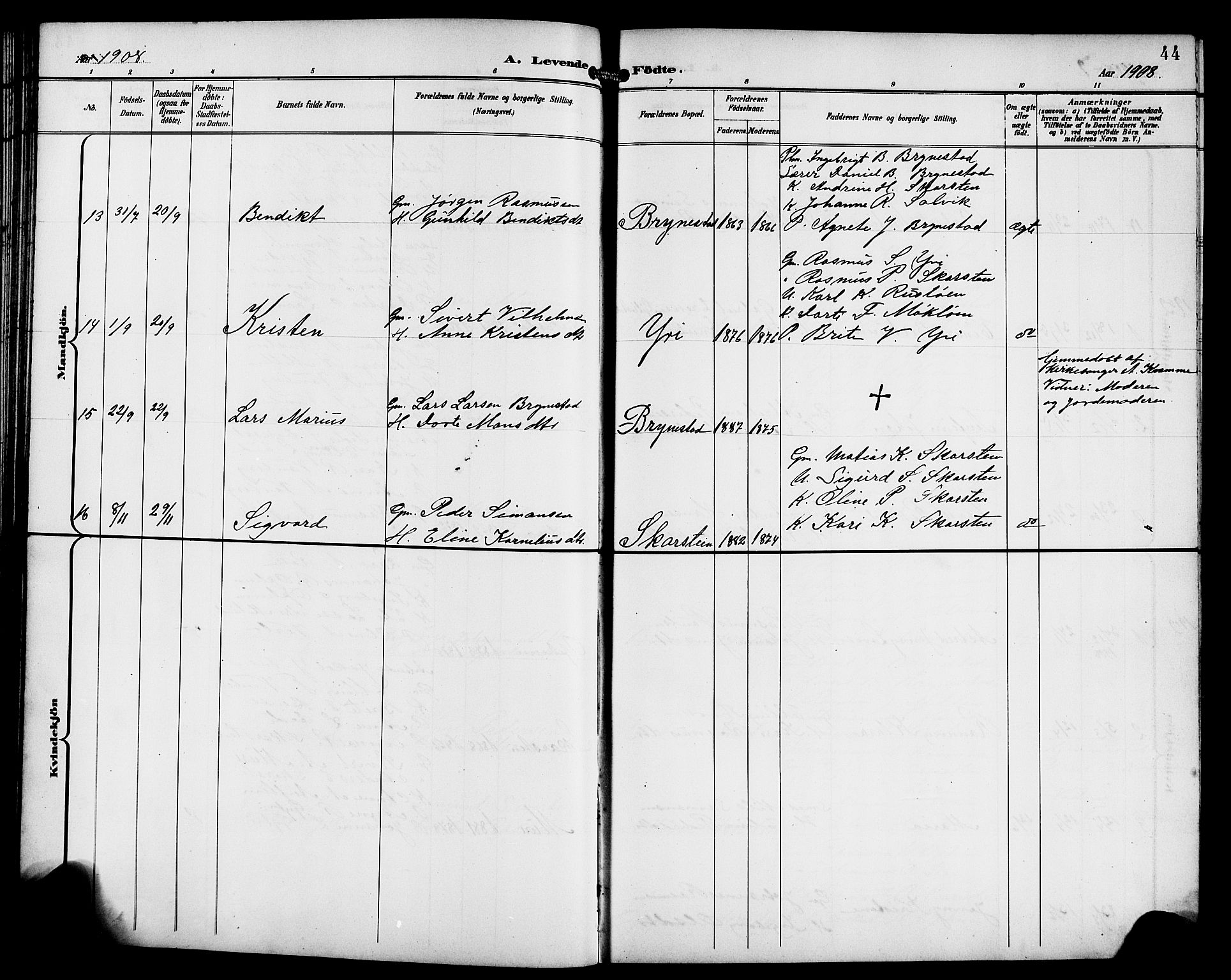 Innvik sokneprestembete, AV/SAB-A-80501: Parish register (copy) no. B 4, 1898-1916, p. 44