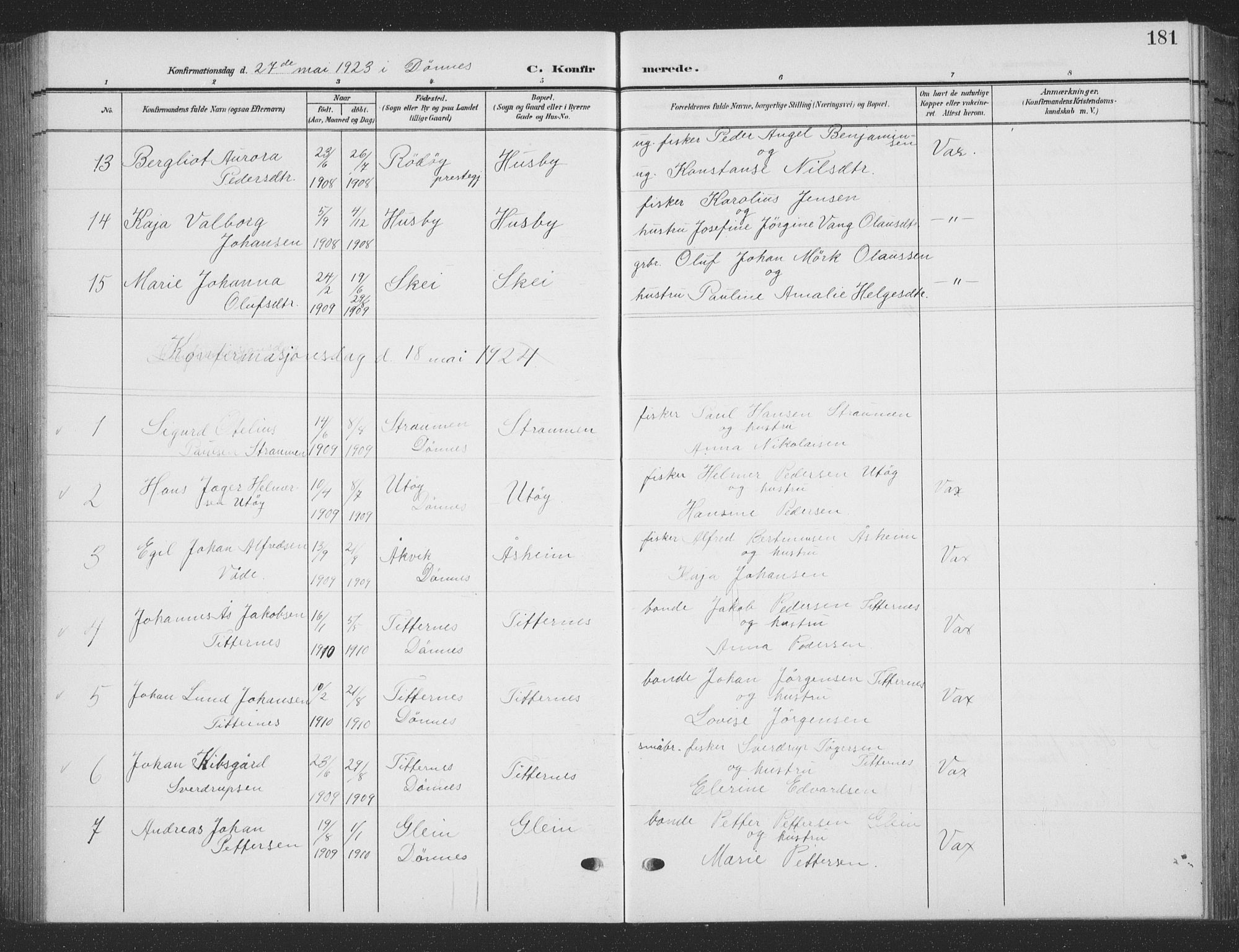 Ministerialprotokoller, klokkerbøker og fødselsregistre - Nordland, SAT/A-1459/835/L0533: Parish register (copy) no. 835C05, 1906-1939, p. 181