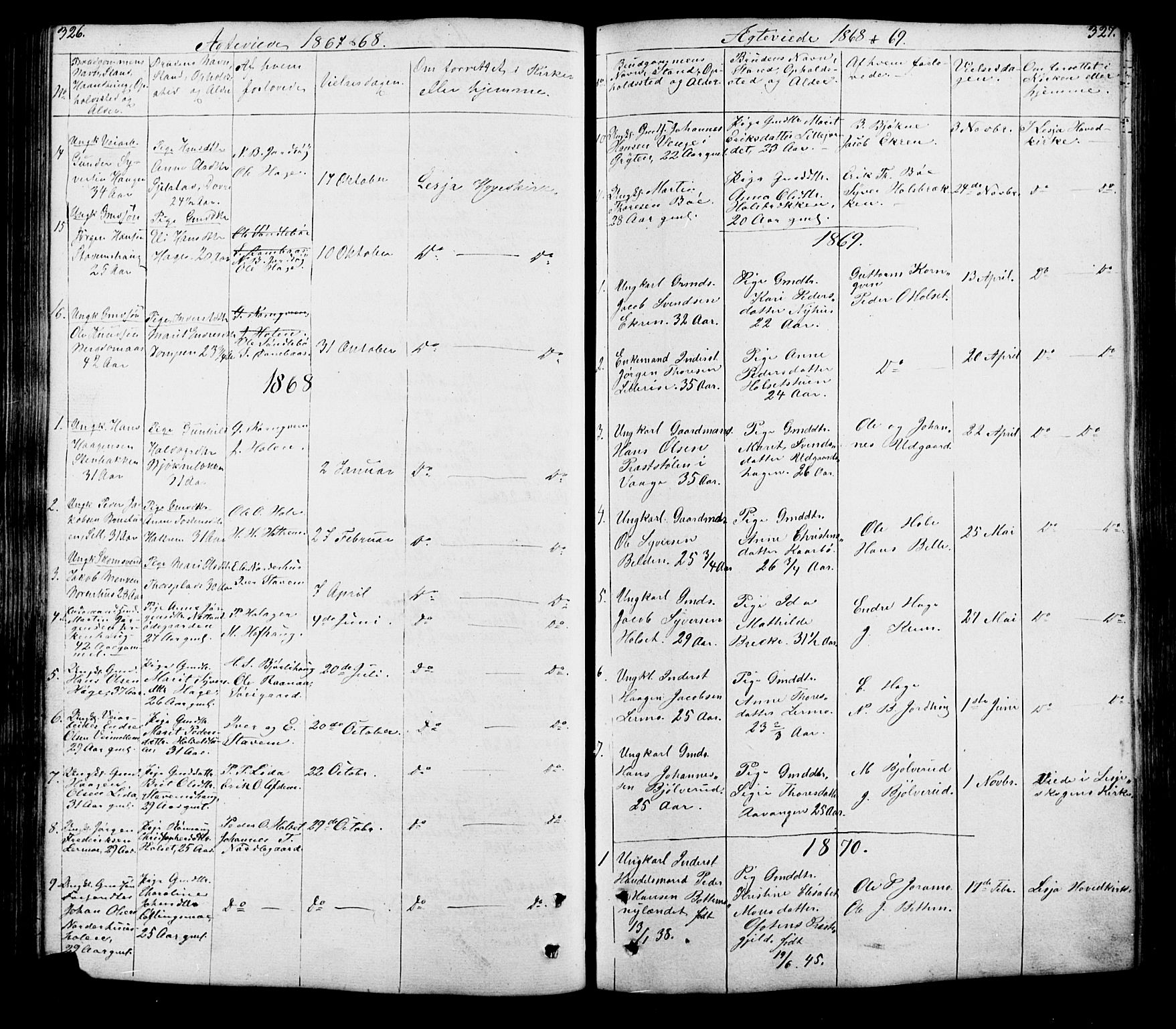 Lesja prestekontor, SAH/PREST-068/H/Ha/Hab/L0005: Parish register (copy) no. 5, 1850-1894, p. 326-327