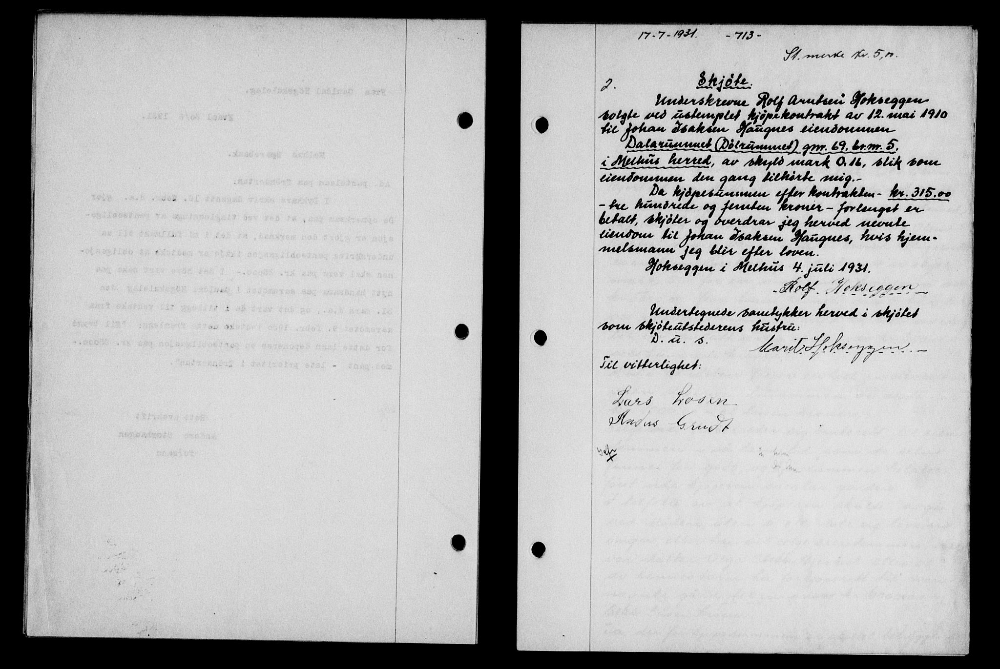 Gauldal sorenskriveri, AV/SAT-A-0014/1/2/2C/L0041: Mortgage book no. 42-43, 1930-1931, Deed date: 17.07.1931