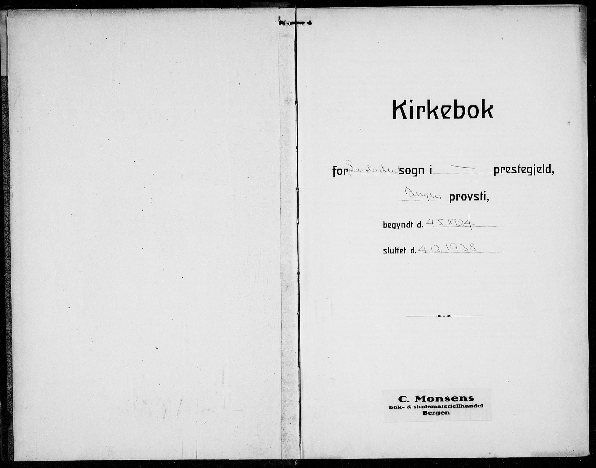 Sandviken Sokneprestembete, AV/SAB-A-77601/H/Hb/L0011: Parish register (copy) no. C 3, 1924-1938, p. 1