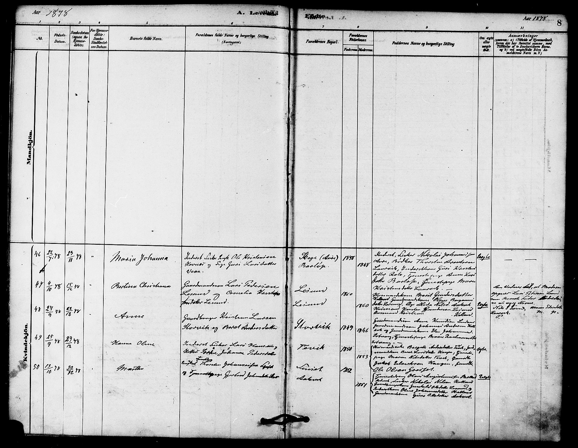 Ministerialprotokoller, klokkerbøker og fødselsregistre - Møre og Romsdal, AV/SAT-A-1454/578/L0906: Parish register (official) no. 578A05, 1878-1886, p. 8