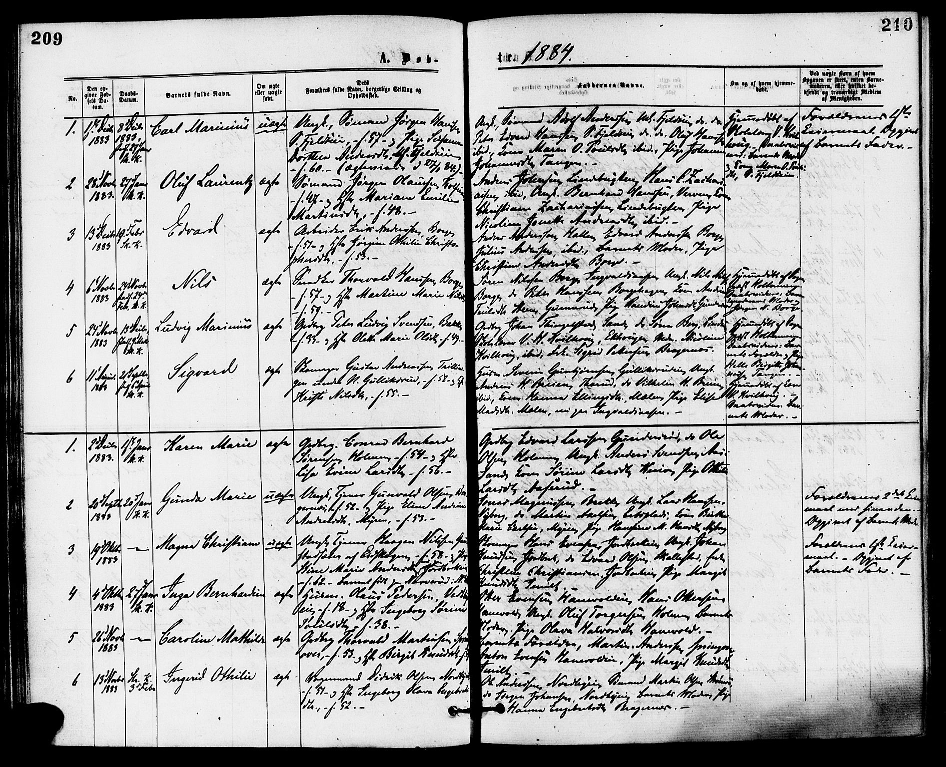 Skoger kirkebøker, SAKO/A-59/F/Fa/L0005: Parish register (official) no. I 5, 1873-1884, p. 209-210