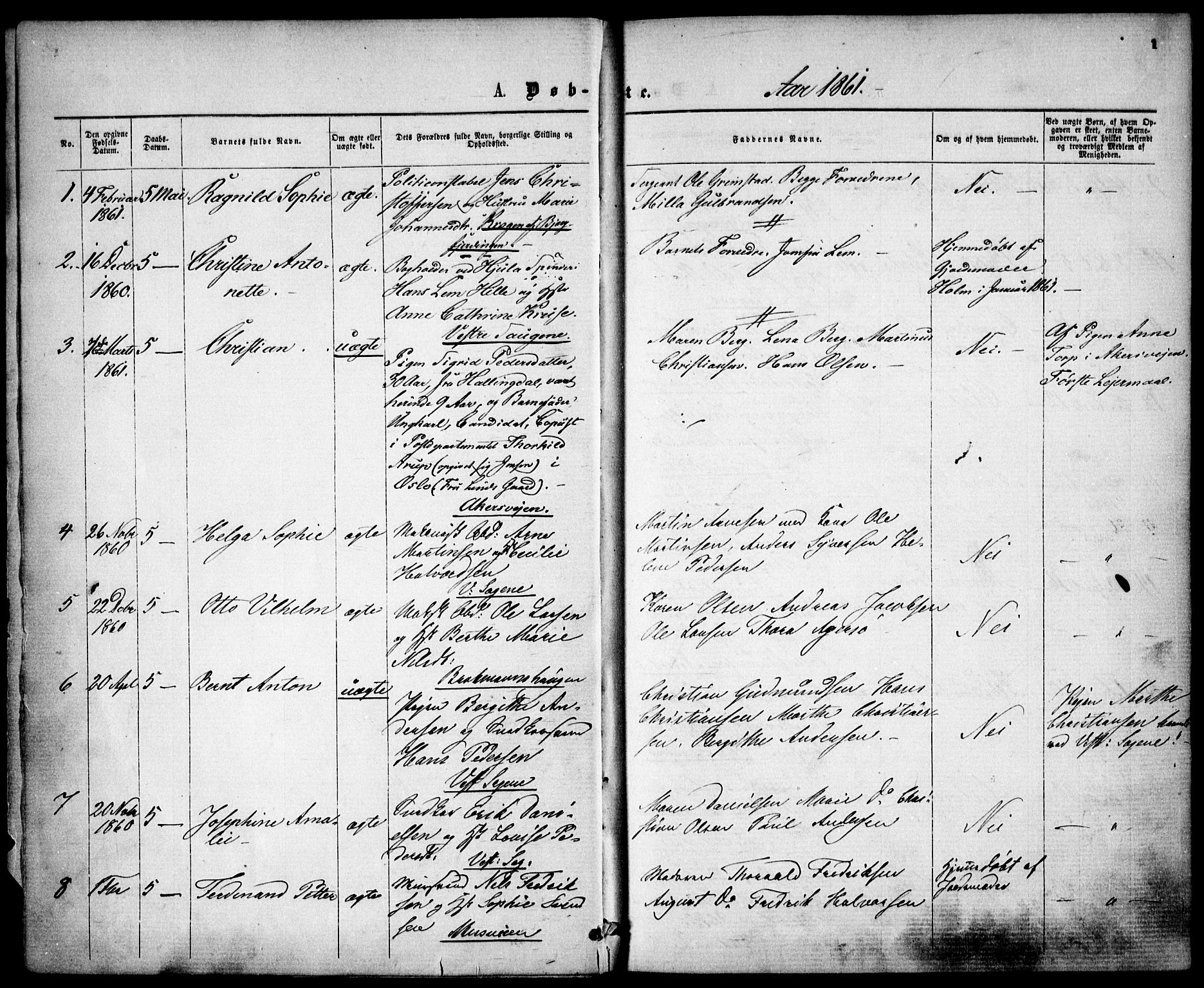 Gamle Aker prestekontor Kirkebøker, SAO/A-10617a/F/L0001: Parish register (official) no. 1, 1861-1865, p. 1