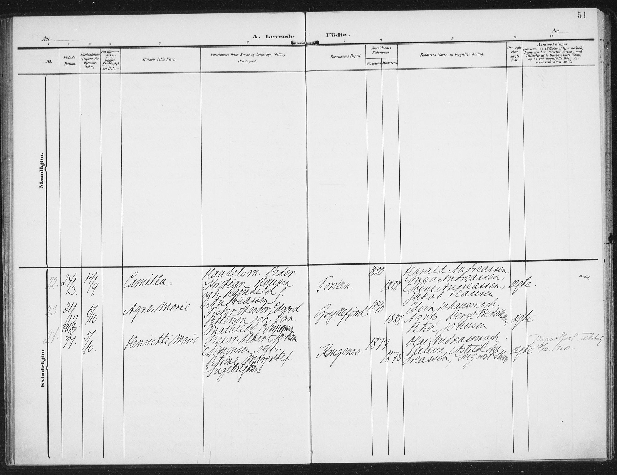 Berg sokneprestkontor, AV/SATØ-S-1318/G/Ga/Gaa/L0008kirke: Parish register (official) no. 8, 1904-1916, p. 51