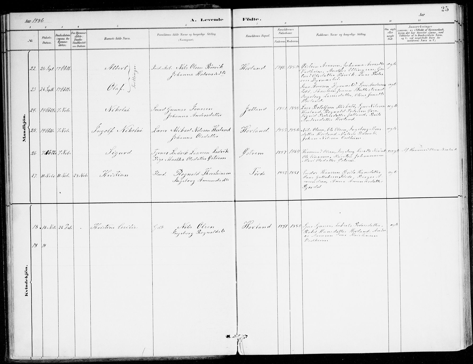 Lavik sokneprestembete, AV/SAB-A-80901: Parish register (official) no. C 1, 1882-1904, p. 25