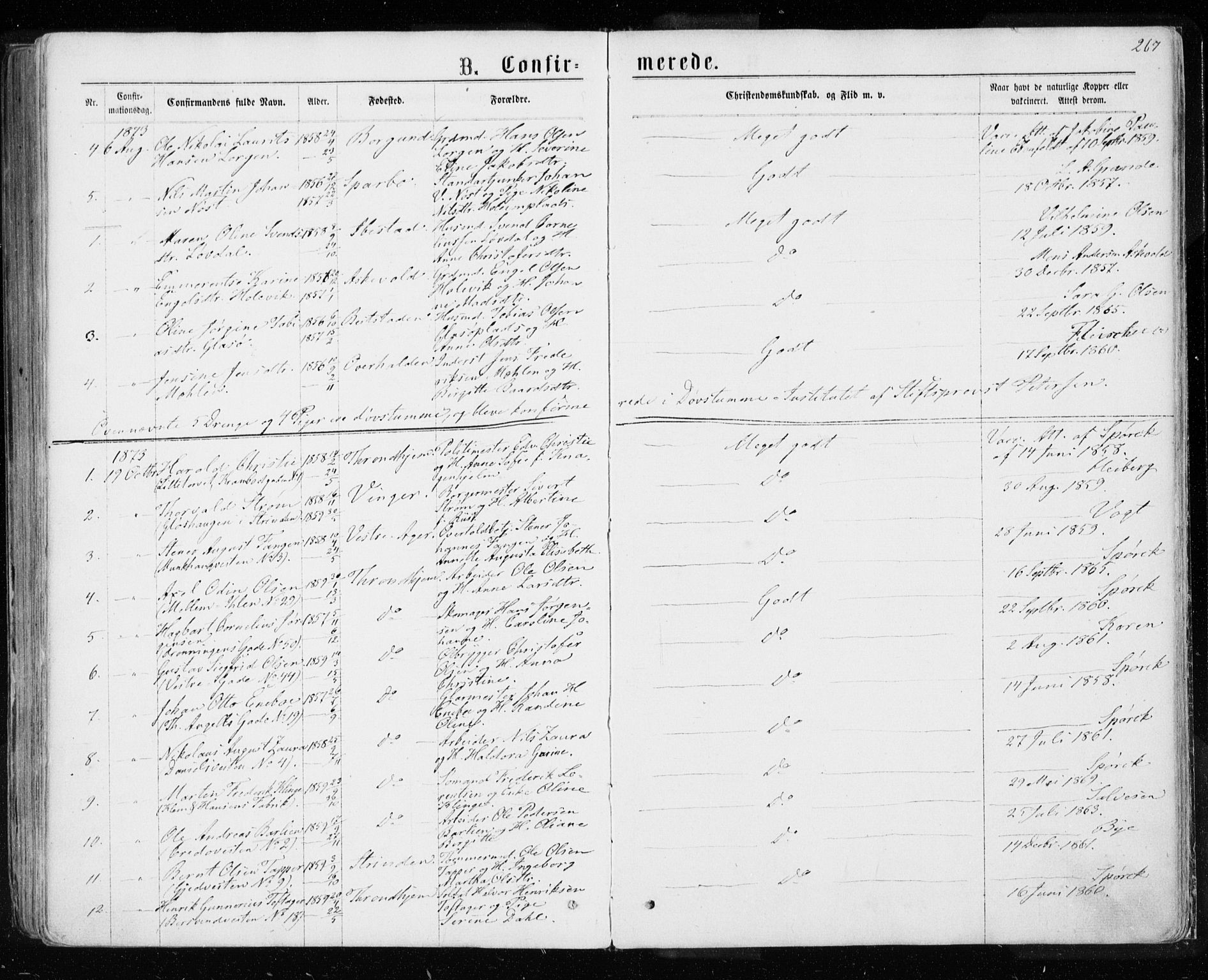 Ministerialprotokoller, klokkerbøker og fødselsregistre - Sør-Trøndelag, AV/SAT-A-1456/601/L0054: Parish register (official) no. 601A22, 1866-1877, p. 267