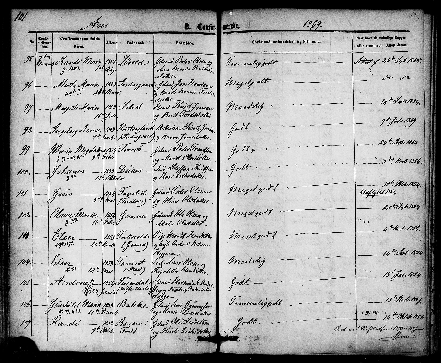 Ministerialprotokoller, klokkerbøker og fødselsregistre - Møre og Romsdal, AV/SAT-A-1454/584/L0966: Parish register (official) no. 584A06, 1869-1878, p. 101