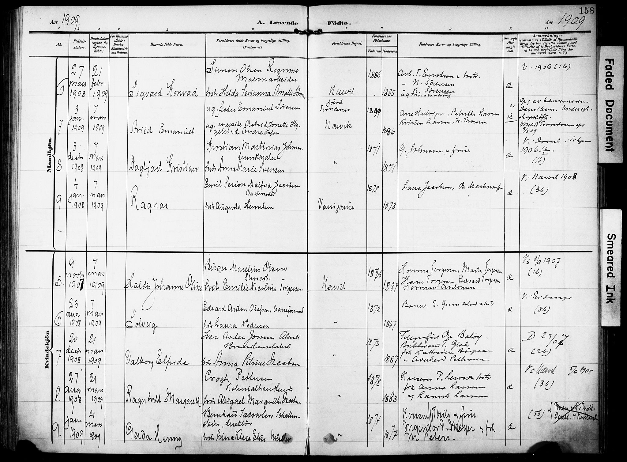 Ministerialprotokoller, klokkerbøker og fødselsregistre - Nordland, SAT/A-1459/871/L0994: Parish register (official) no. 871A10, 1902-1910, p. 158
