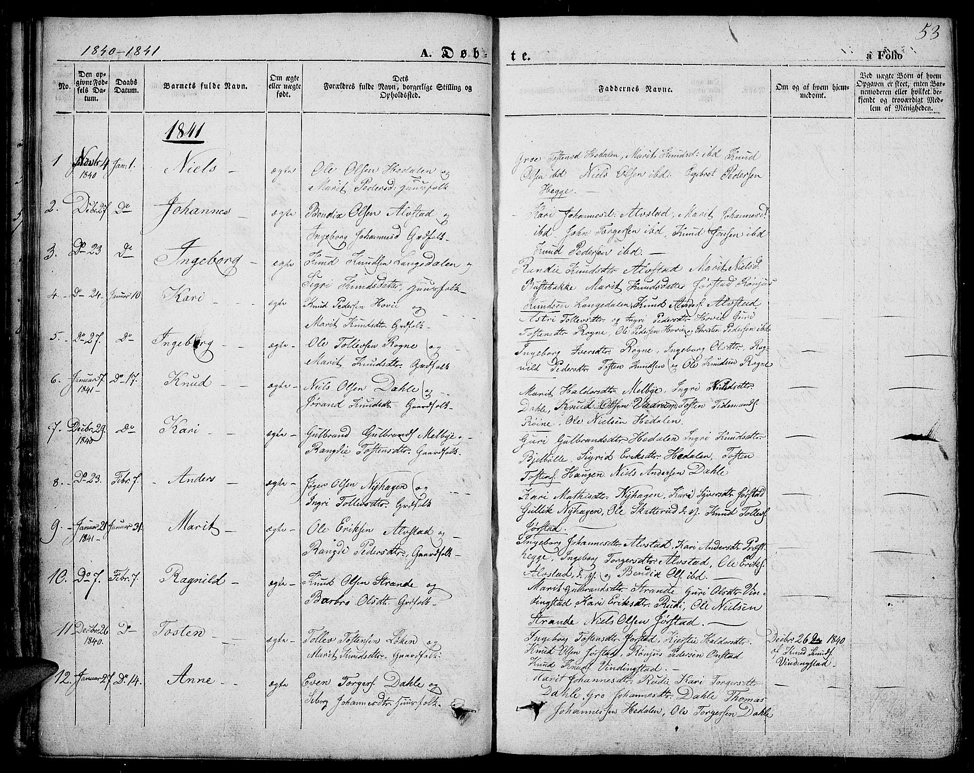 Slidre prestekontor, AV/SAH-PREST-134/H/Ha/Haa/L0004: Parish register (official) no. 4, 1831-1848, p. 53