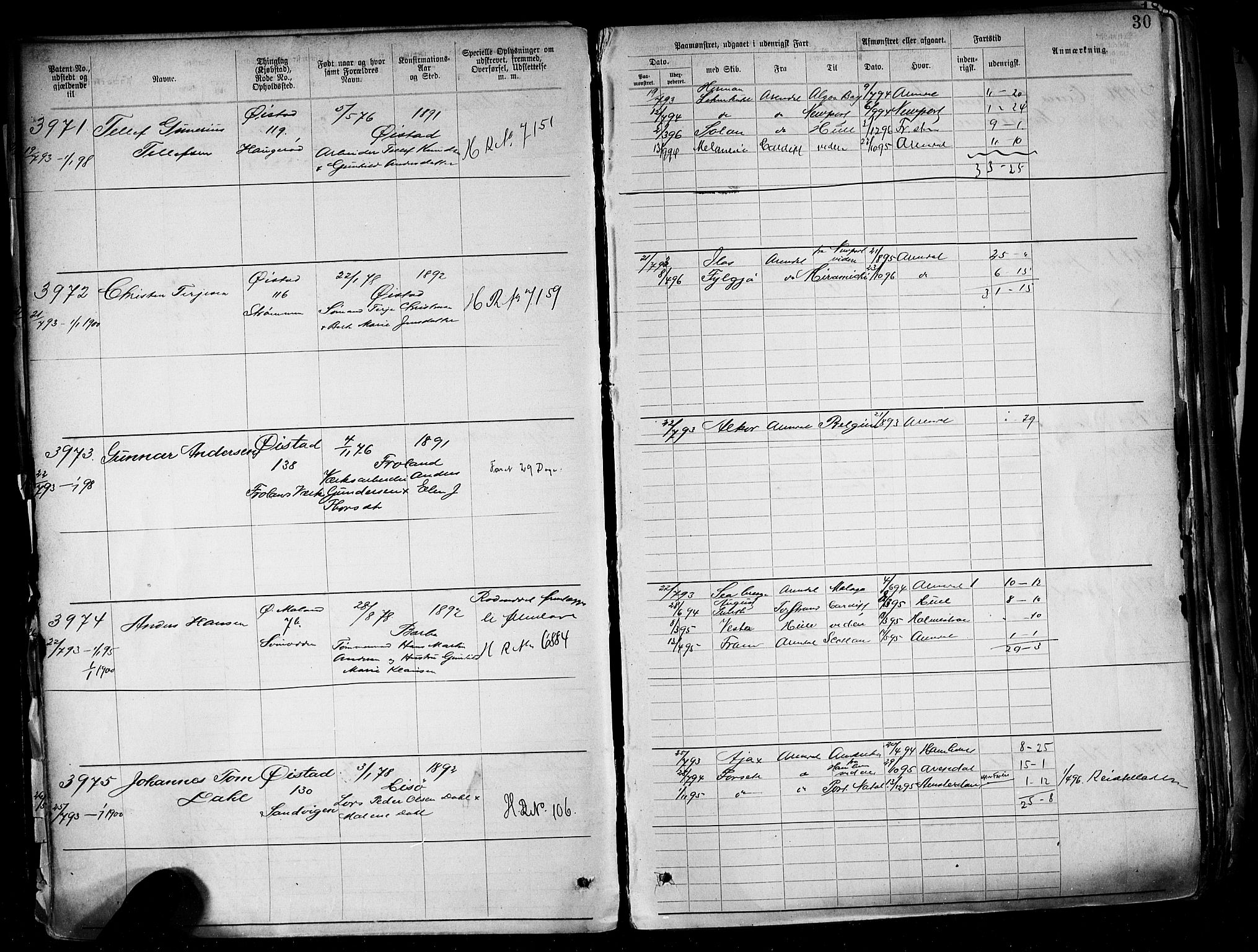 Arendal mønstringskrets, AV/SAK-2031-0012/F/Fa/L0004: Annotasjonsrulle nr 3828-4715 og nr 1-1296, S-4, 1892-1918, p. 33