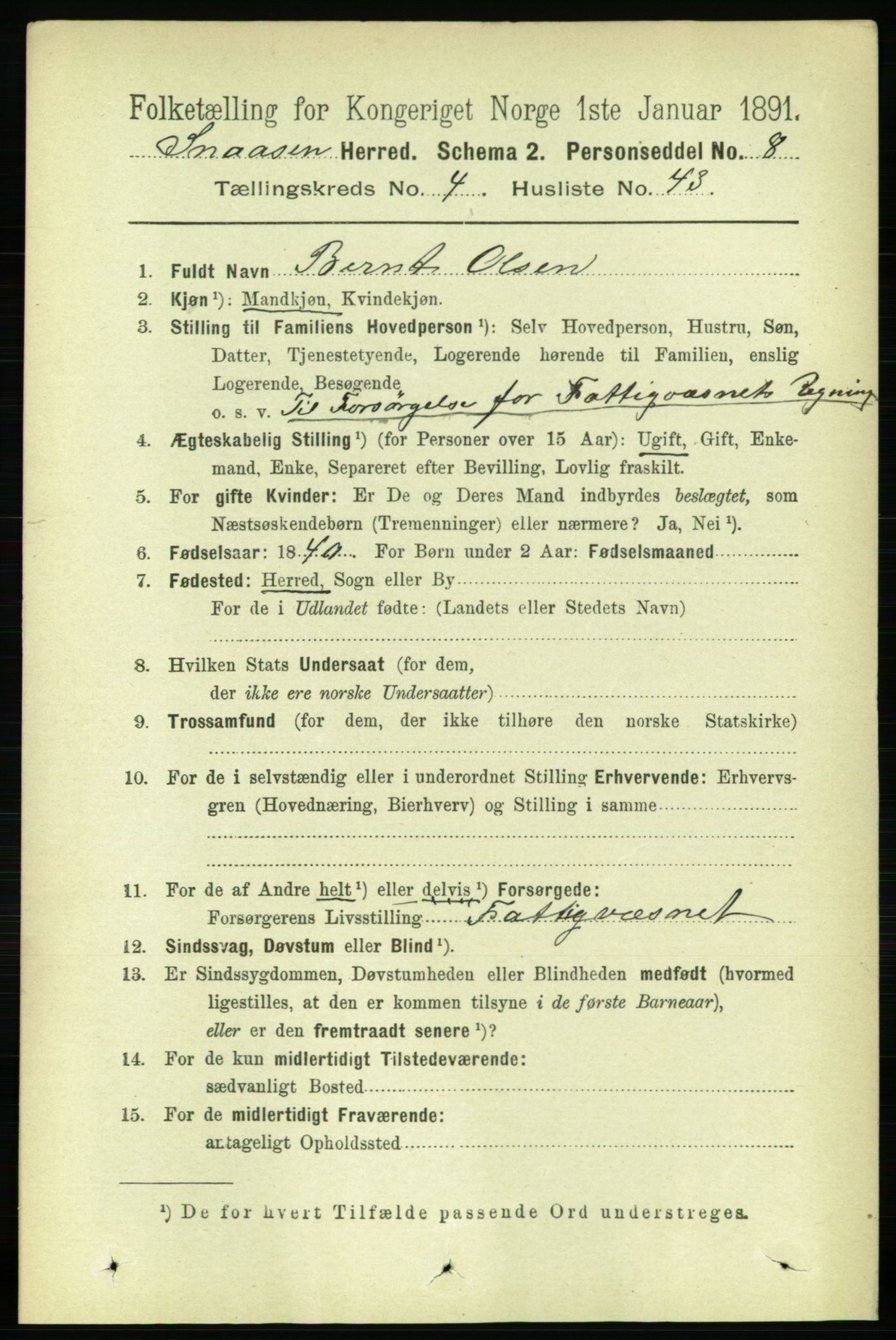 RA, 1891 census for 1736 Snåsa, 1891, p. 1337