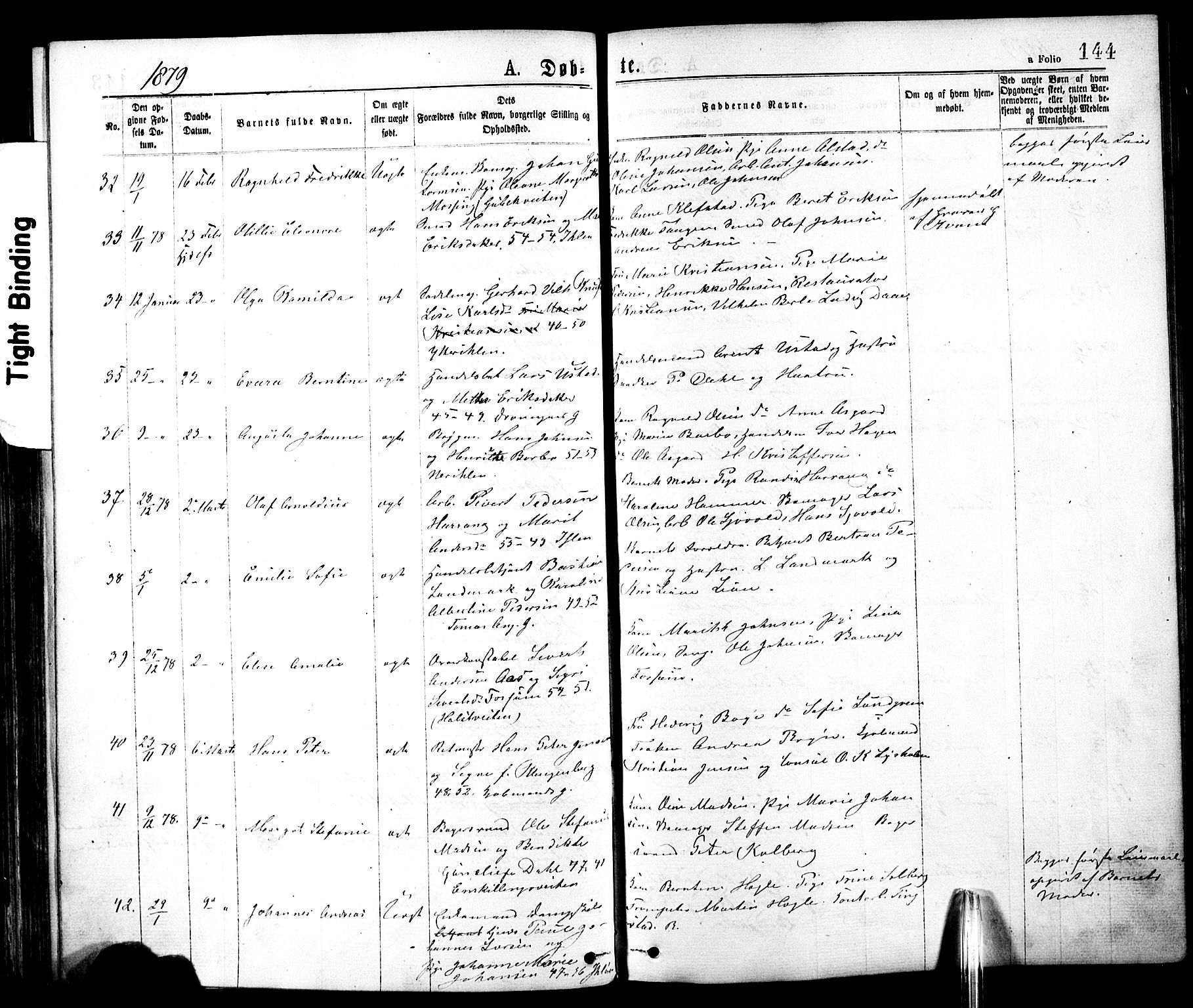 Ministerialprotokoller, klokkerbøker og fødselsregistre - Sør-Trøndelag, AV/SAT-A-1456/602/L0118: Parish register (official) no. 602A16, 1873-1879, p. 144