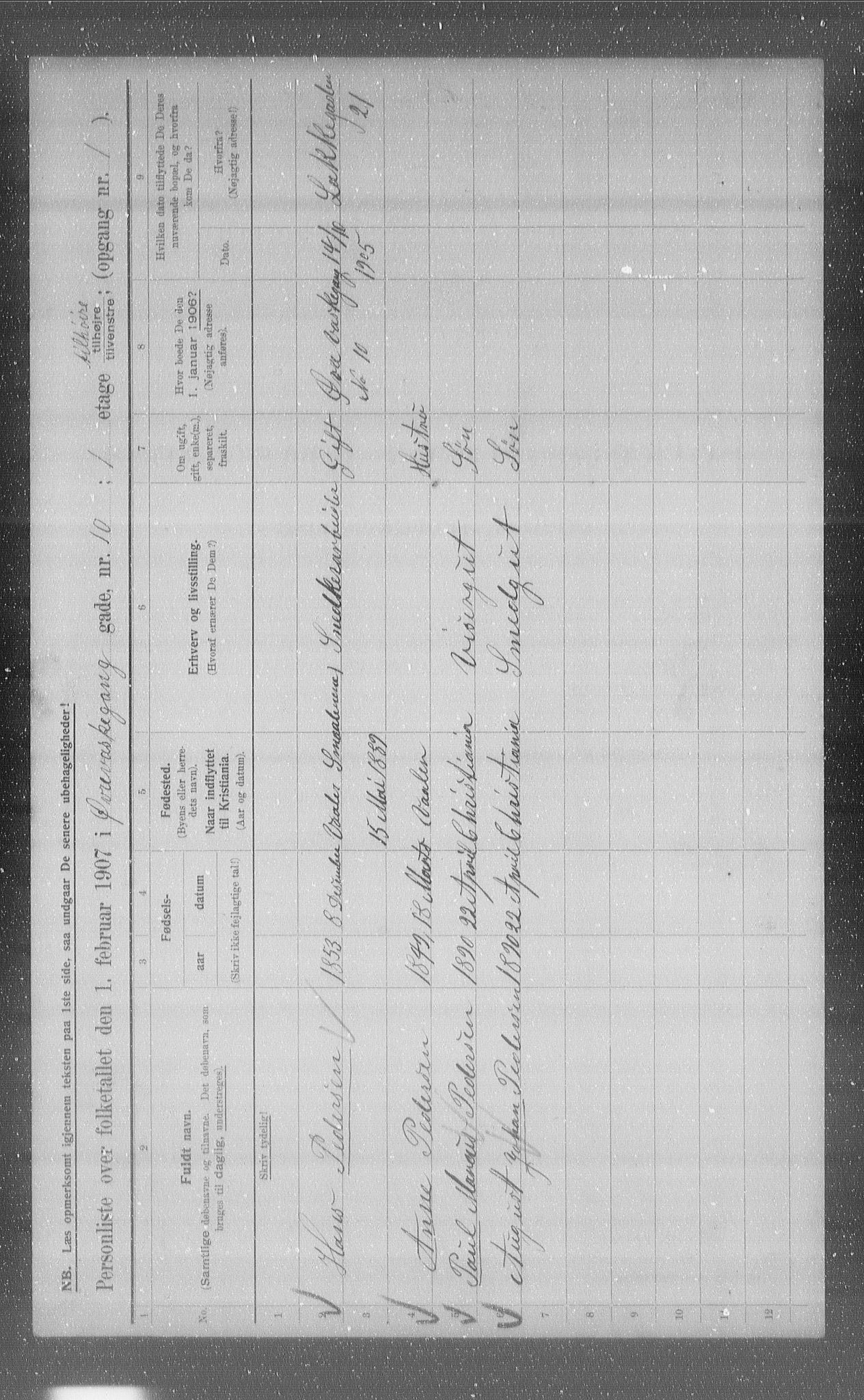 OBA, Municipal Census 1907 for Kristiania, 1907, p. 65981