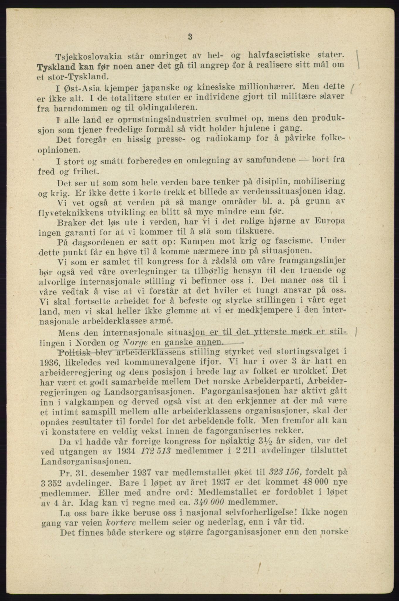 Landsorganisasjonen i Norge - publikasjoner, AAB/-/-/-: Protokoll for Kongressen 1938, 1938, p. 3