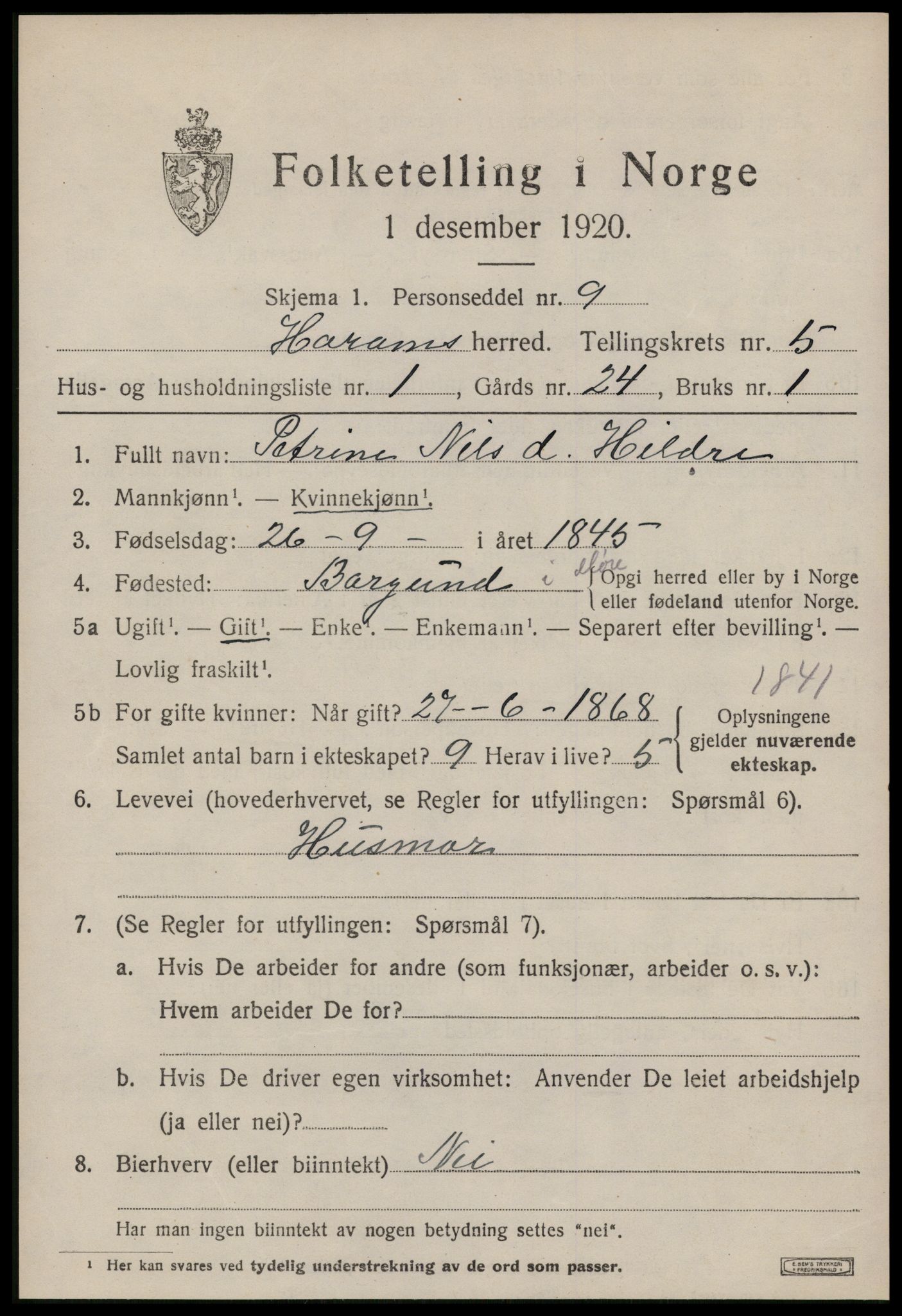 SAT, 1920 census for Haram, 1920, p. 2811