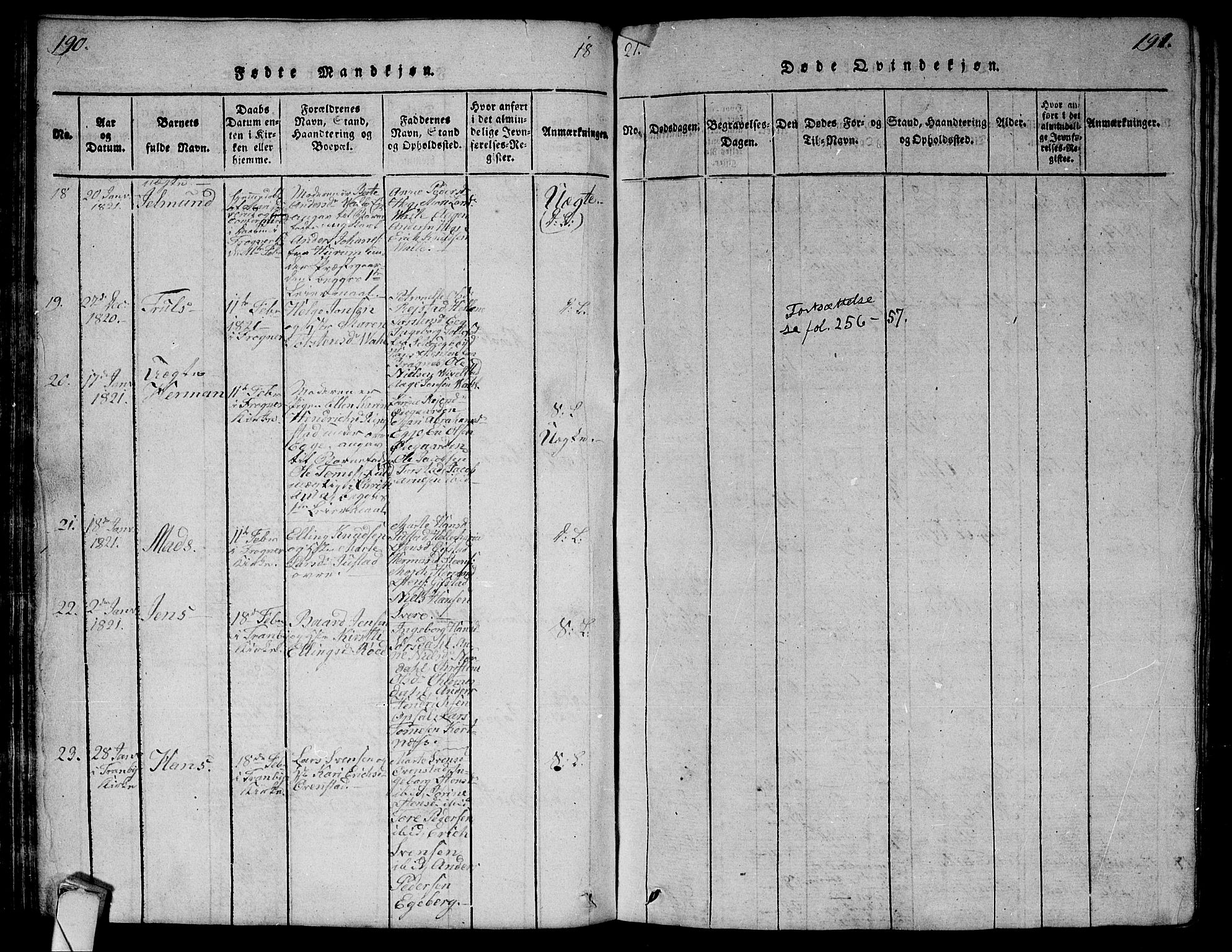 Lier kirkebøker, AV/SAKO-A-230/G/Ga/L0001: Parish register (copy) no. I 1, 1813-1824, p. 190-191