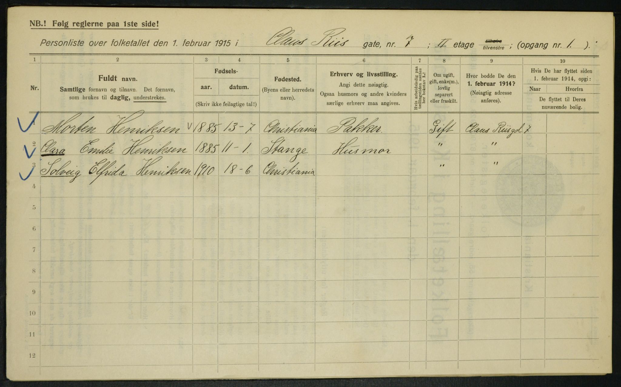 OBA, Municipal Census 1915 for Kristiania, 1915, p. 12751