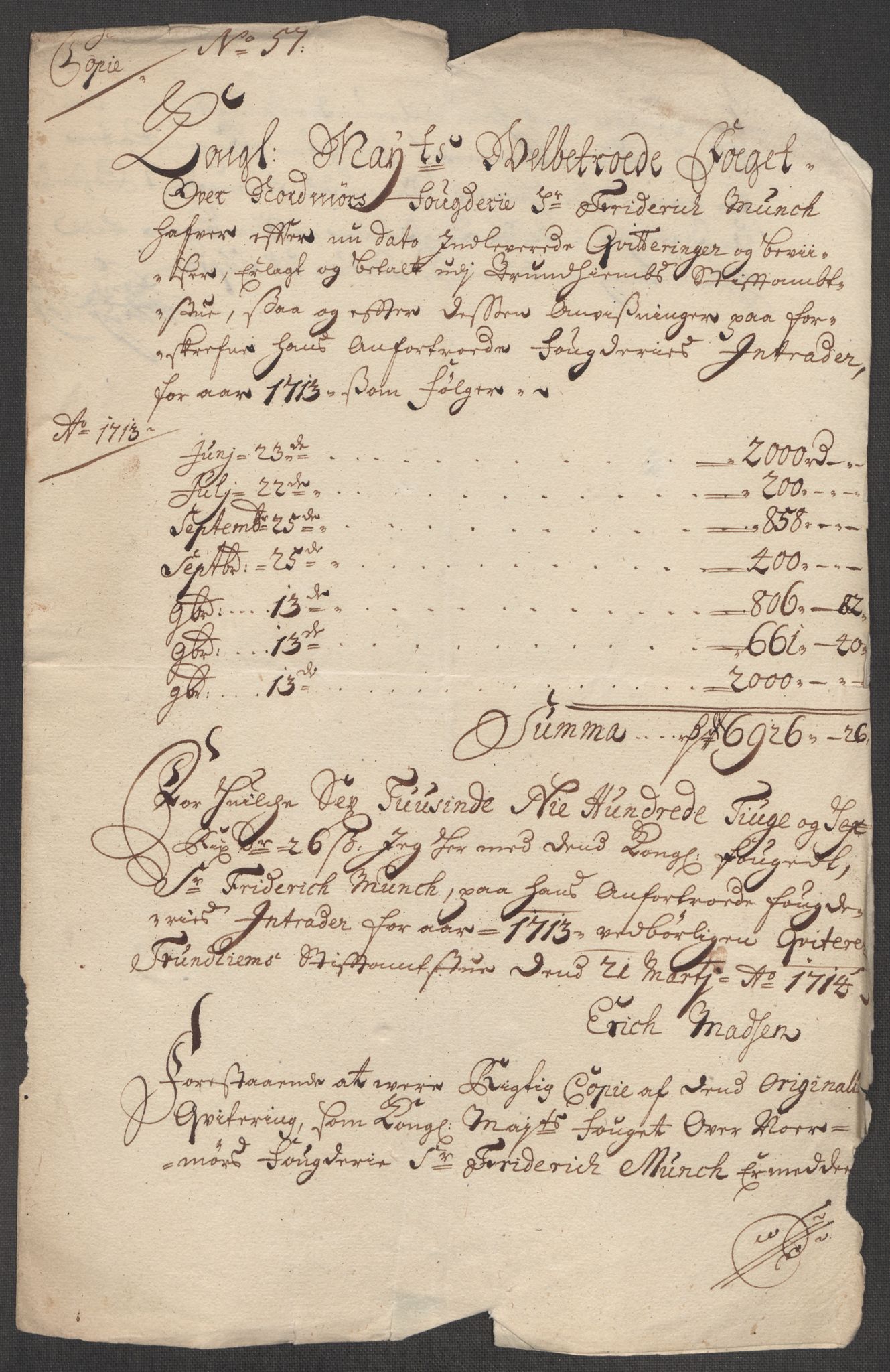 Rentekammeret inntil 1814, Reviderte regnskaper, Fogderegnskap, AV/RA-EA-4092/R56/L3747: Fogderegnskap Nordmøre, 1713, p. 284