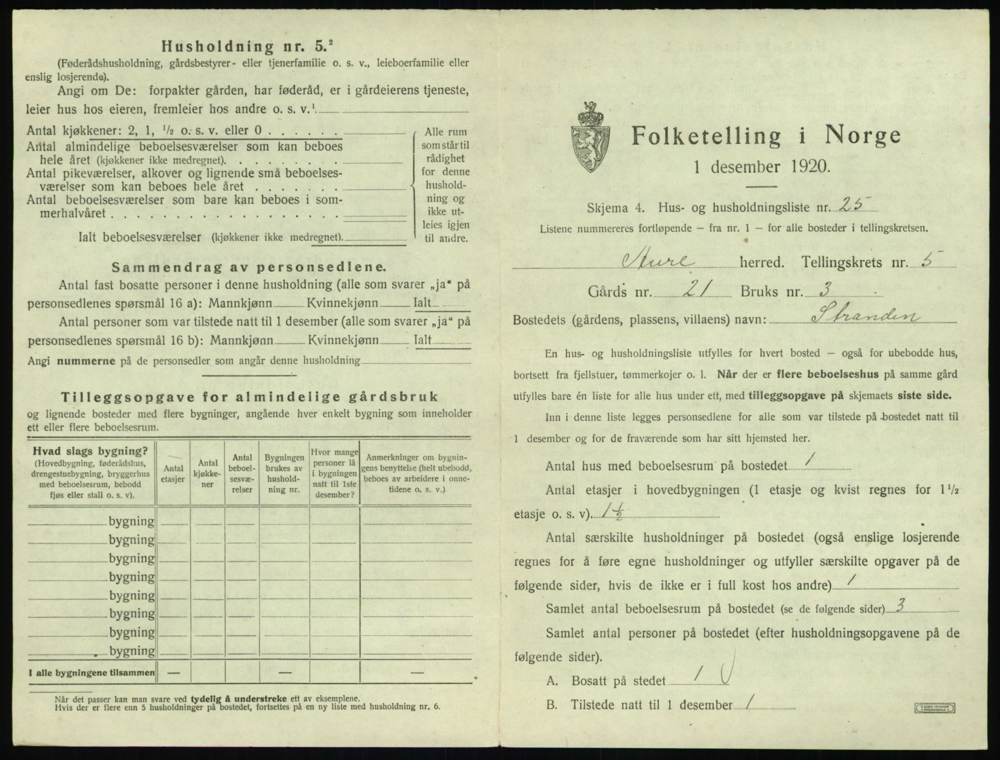 SAT, 1920 census for Aure, 1920, p. 314