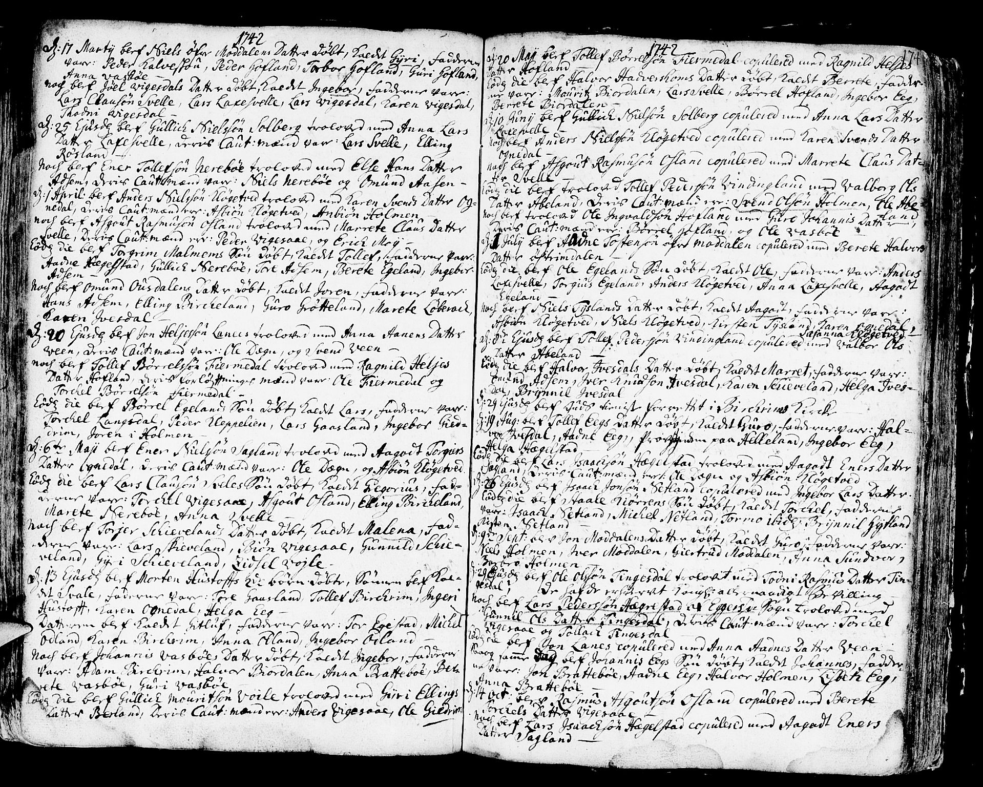 Helleland sokneprestkontor, SAST/A-101810: Parish register (official) no. A 1 /2, 1713-1761, p. 174