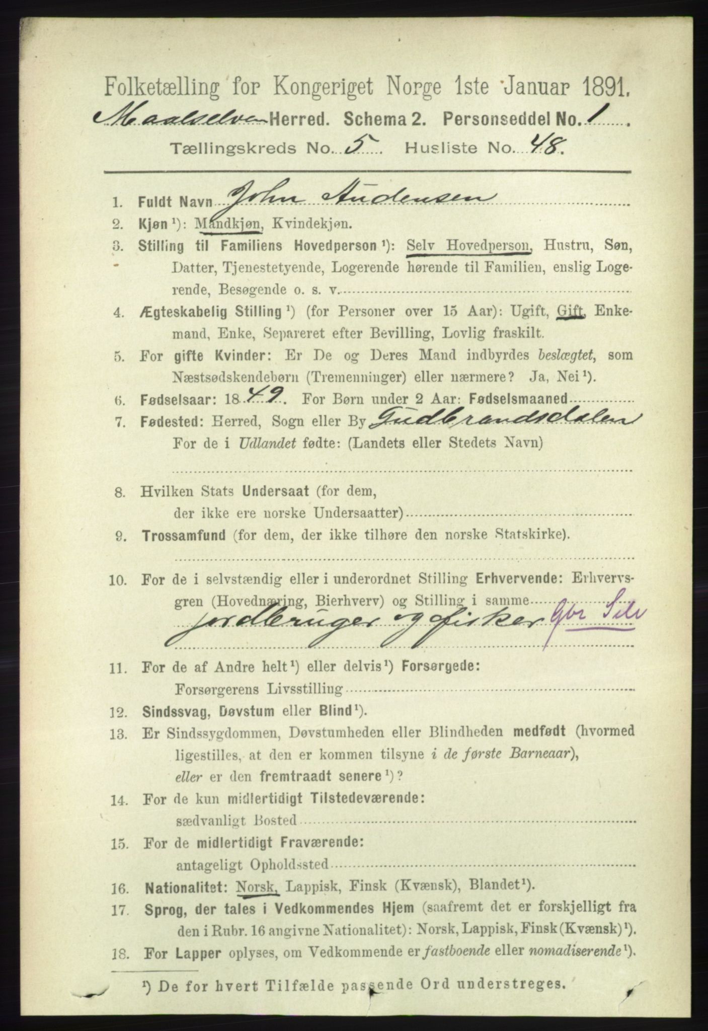 RA, 1891 census for 1924 Målselv, 1891, p. 1936