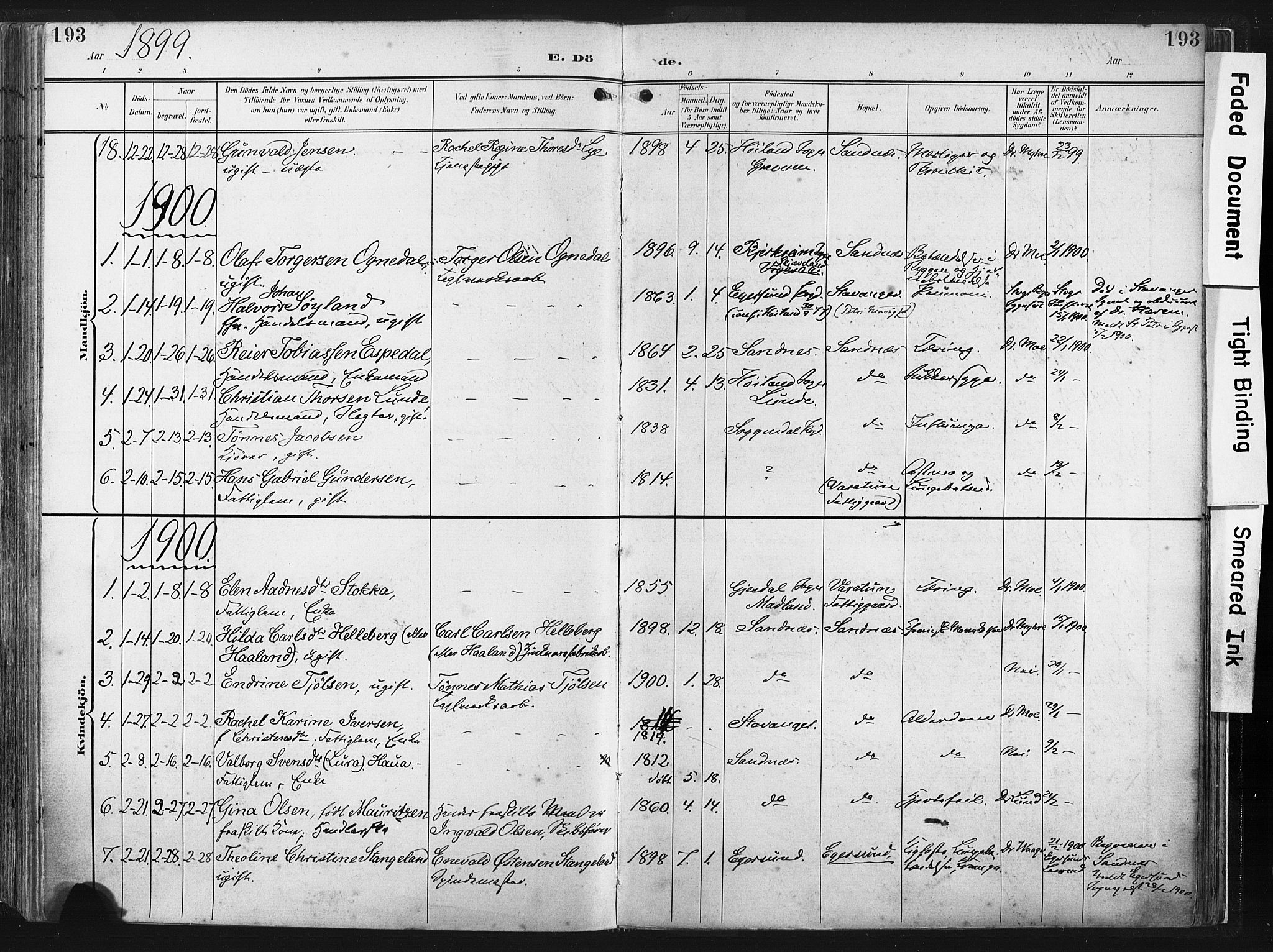 Høyland sokneprestkontor, SAST/A-101799/001/30BA/L0016: Parish register (official) no. A 16, 1899-1911, p. 193