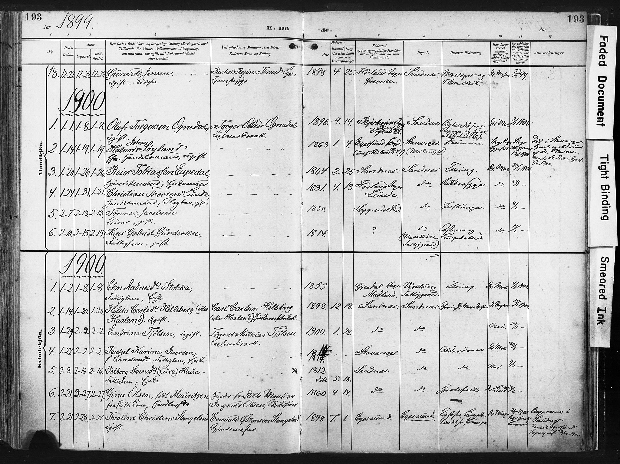 Høyland sokneprestkontor, AV/SAST-A-101799/001/30BA/L0016: Parish register (official) no. A 16, 1899-1911, p. 193