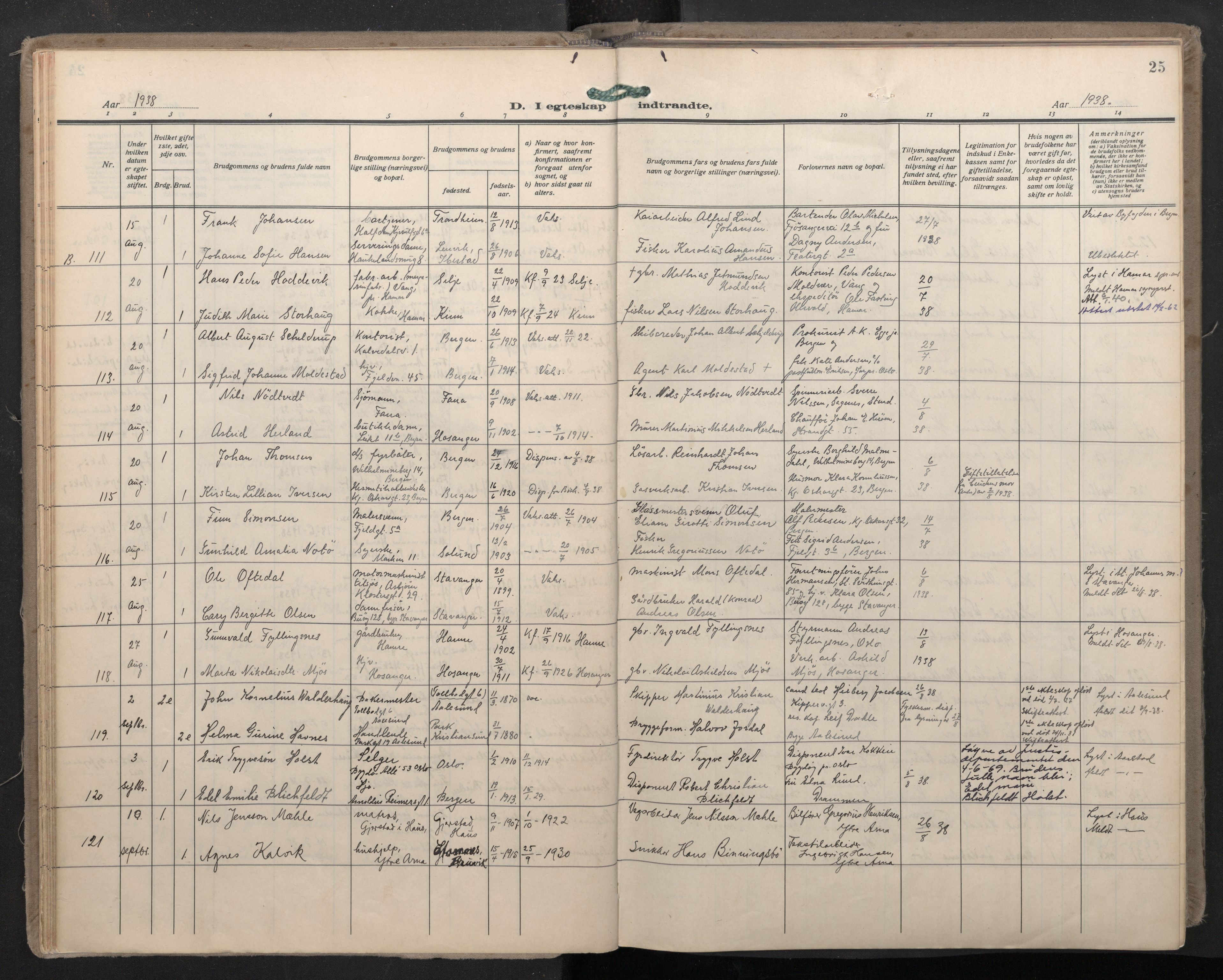 Domkirken sokneprestembete, SAB/A-74801/H/Haa: Parish register (official) no. D 7, 1937-1950, p. 24b-25a
