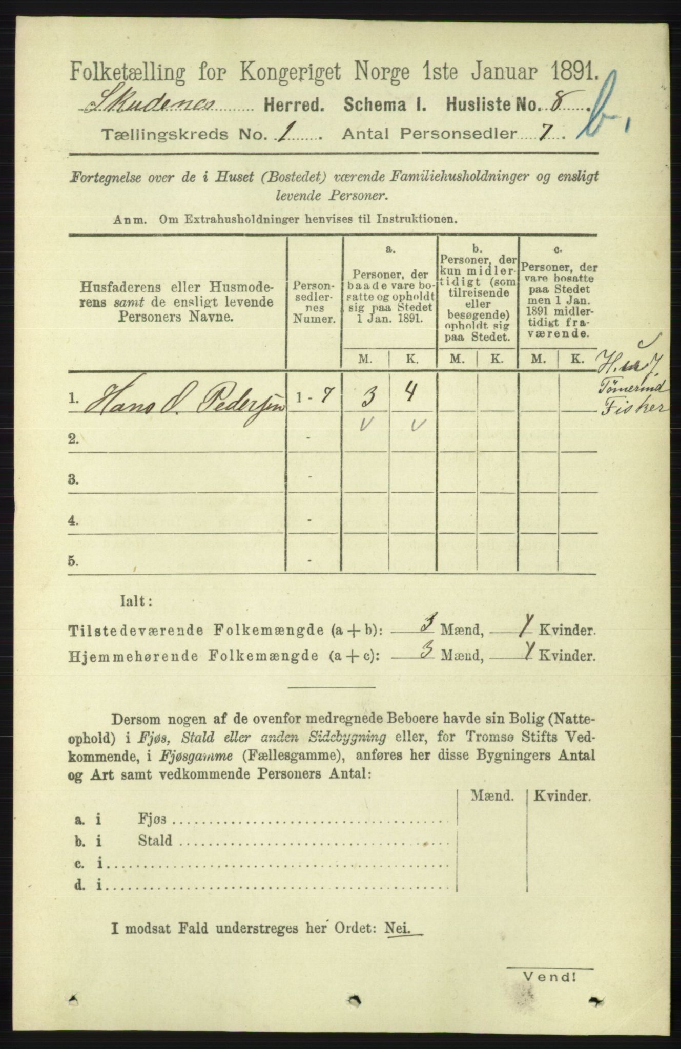 RA, 1891 census for 1150 Skudenes, 1891, p. 3353