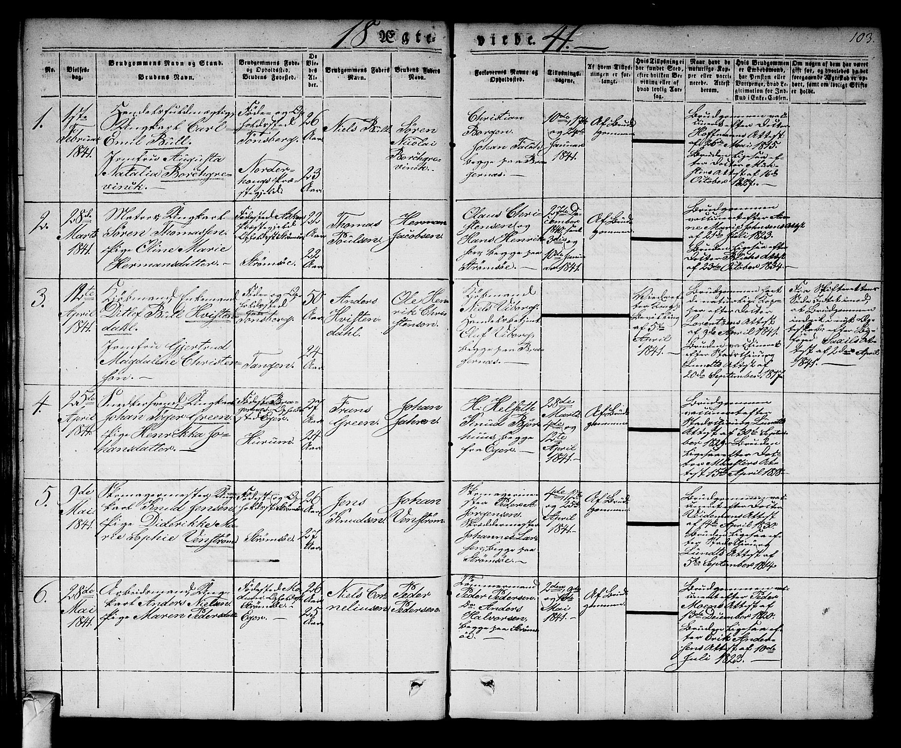 Strømsø kirkebøker, AV/SAKO-A-246/F/Fa/L0013: Parish register (official) no. I 13, 1830-1847, p. 103